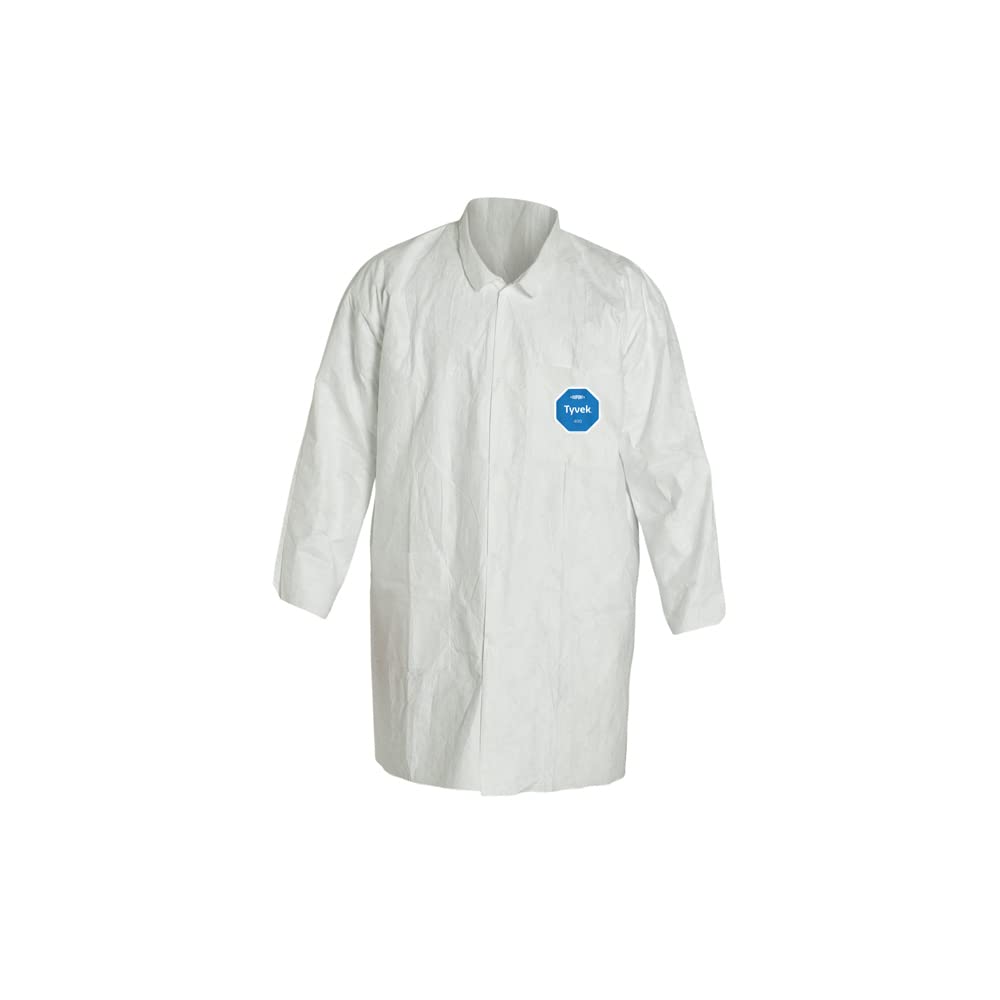 DuPont TY212SWHXL003000 Tyvek 400 TY212S Disposable Lab Coat - Open Cuff, White, X-Large (Pack of 30) | Protective Coverall for Medical, Laboratory & Cleanroom Use | Chemical & Particle Resistant Safety Wear