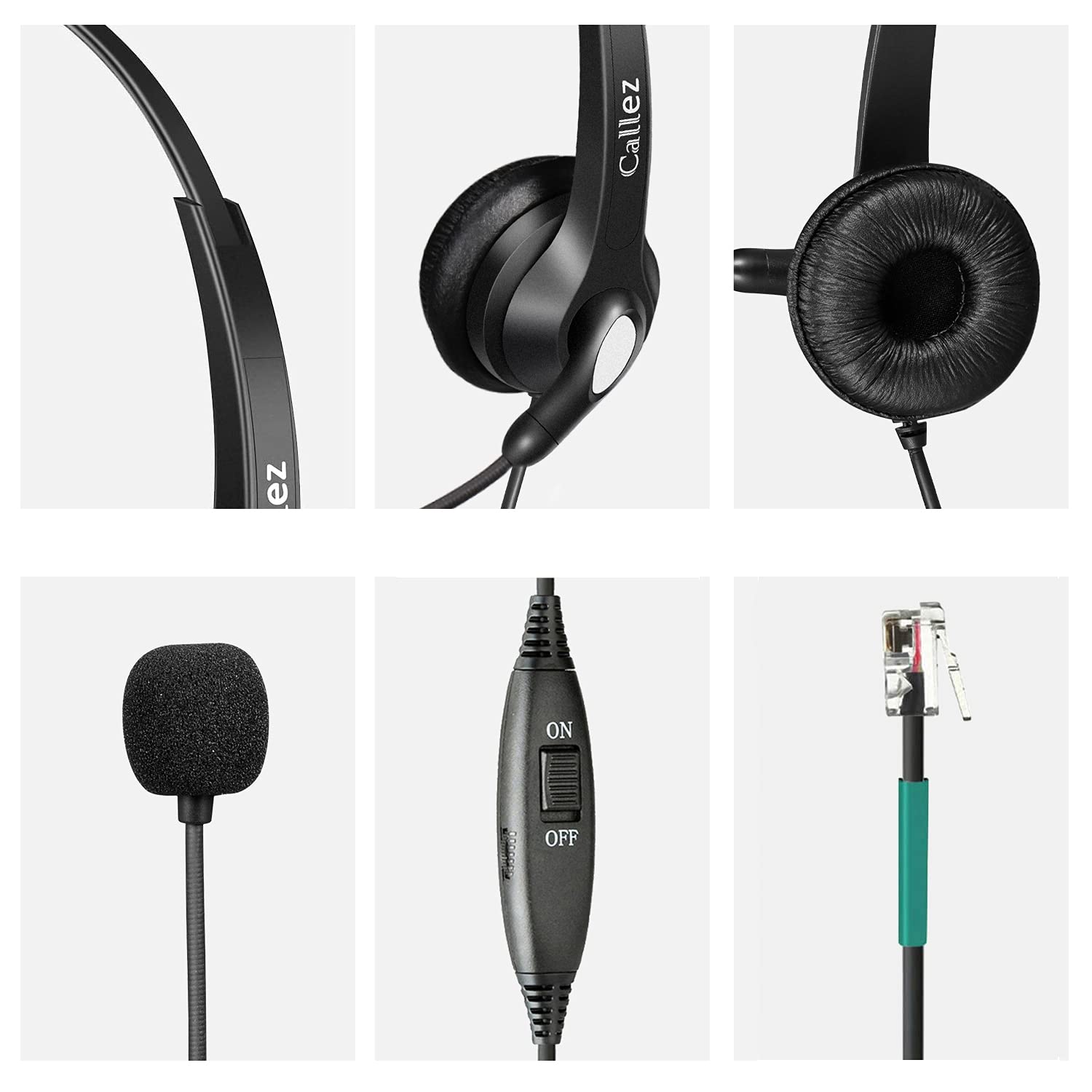 Noise Cancelling RJ9 Phone Headset with Volume Control - Compatible with Polycom VVX310/410/411, Plantronics S12, Avaya 1416/5410, Mitel 5320e, ShoreTel 230 - Ideal for Office Calls, Customer Service & Remote Work