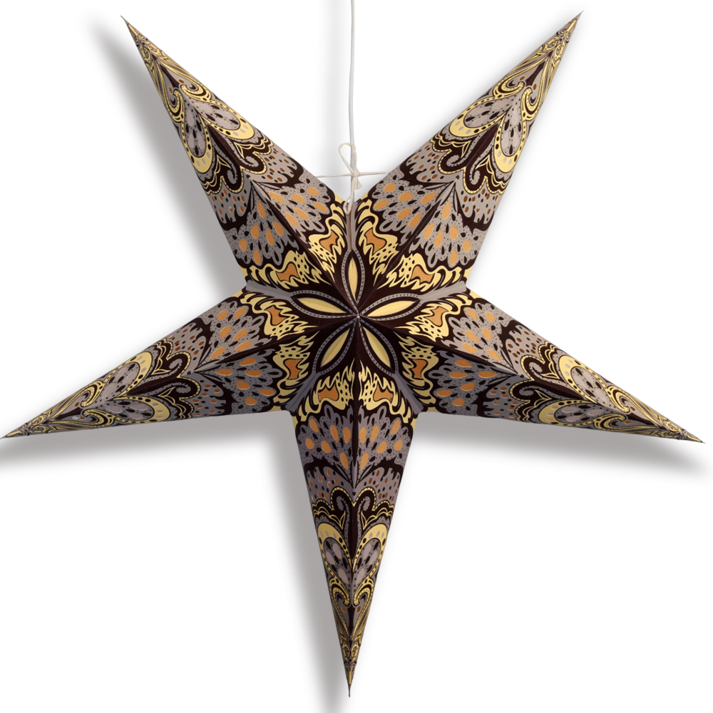 24 Pack Mocha Rain Paper Star Lanterns - Hanging Wedding Party Decorations for Indoor Outdoor Boho Festival Birthday Celebration Decor