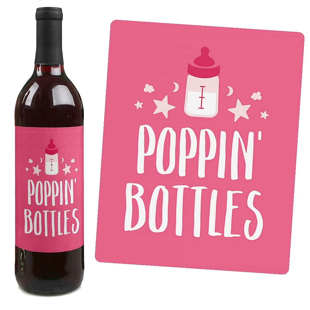 Big Dot of Happiness It's a Girl Baby Shower Decorations - Pink Wine Bottle Label Stickers Set of 4 - Perfect for Gender Reveal Parties, Newborn Celebrations & Nursery Decor