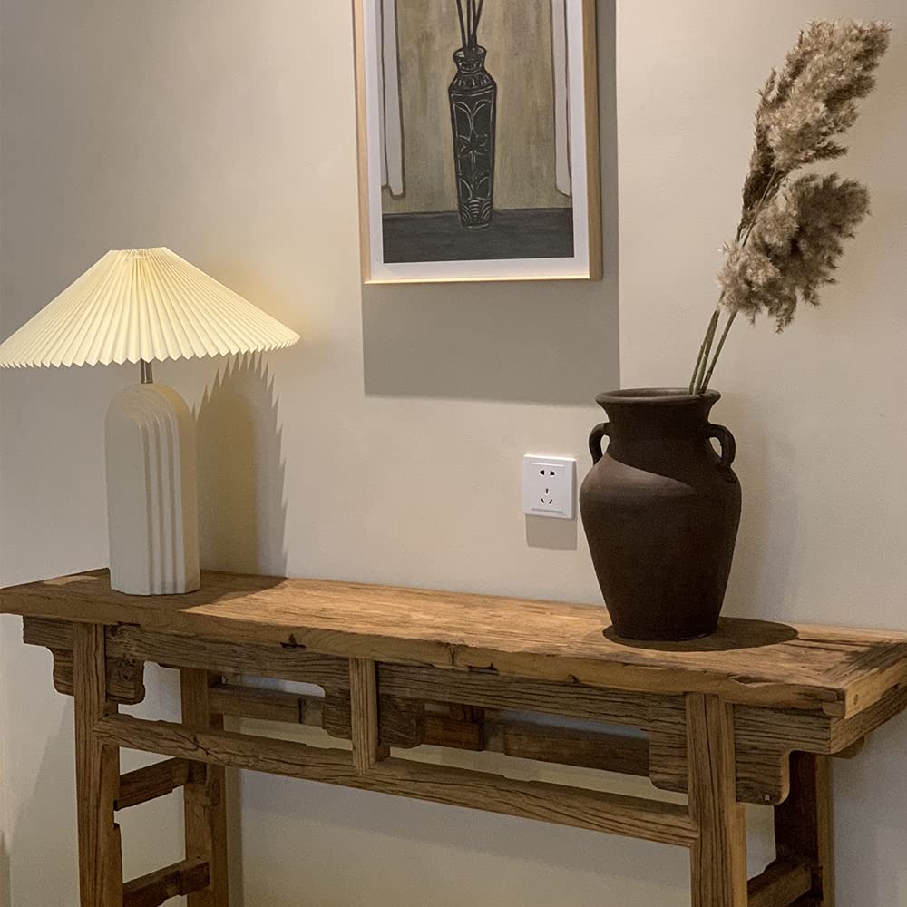Modern Ceramic Table Lamp with TC Fabric Lampshade - Retro Style Bedside Lamp for Living Room, Bedroom & Study - White (Perfect for Reading, Decor & Ambient Lighting)