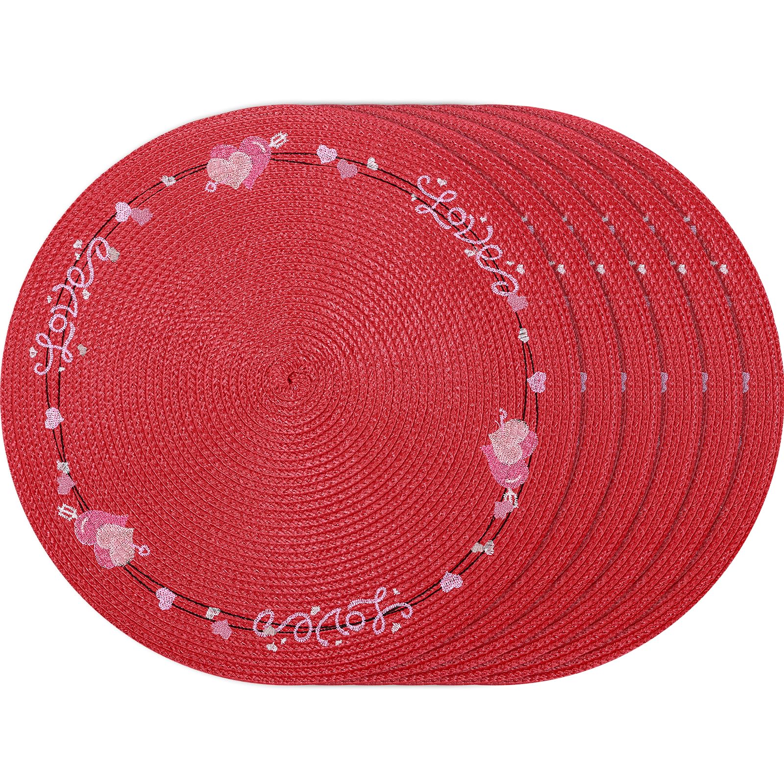 6-Piece Heart-Shaped Placemats Set - Red Round Table Decor for Weddings, Mother's Day & Farmhouse Dining | Indoor Kitchen Decorations for Parties & Everyday Use