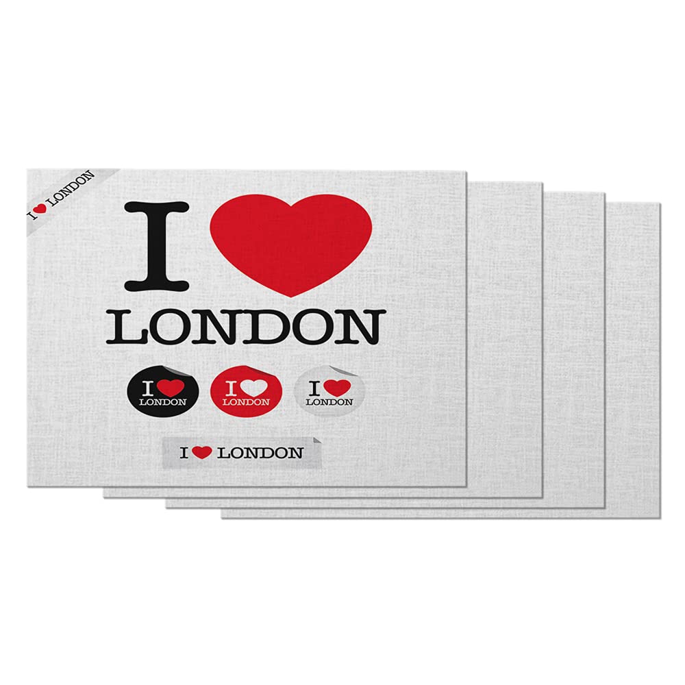 AOYEGO I Love London Placemats Set of 4 - England City Capital Tourist Symbol Table Mats for Dining Table 12X18 Inch Cotton Linen Home Decor | Perfect for British-Themed Parties, Tea Time & Kitchen Decorations