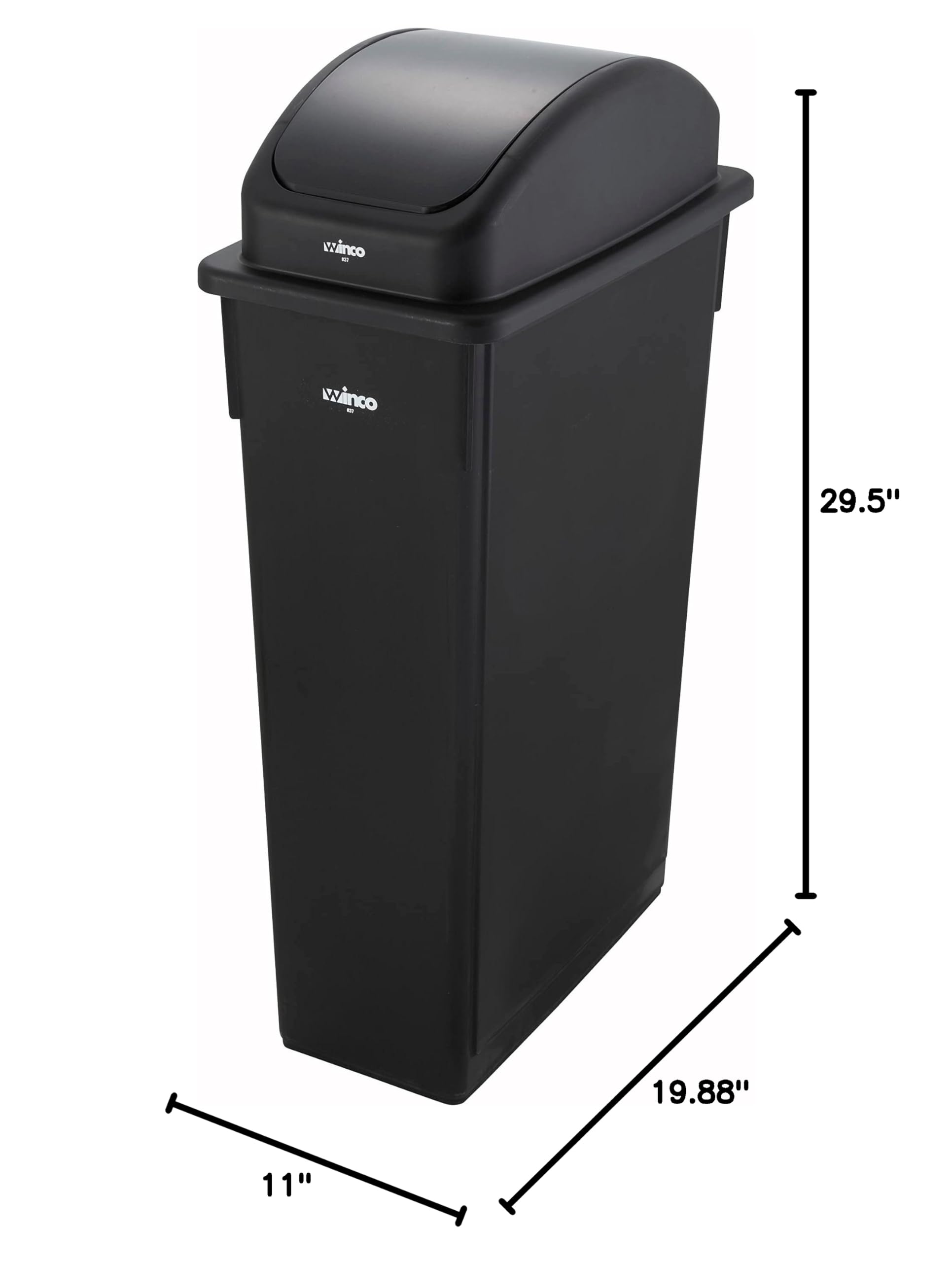 Winco 23-Gallon Slim Trash Can with Lid - Black Kitchen Garbage Bin for Home, Office, or Bathroom Waste Disposal