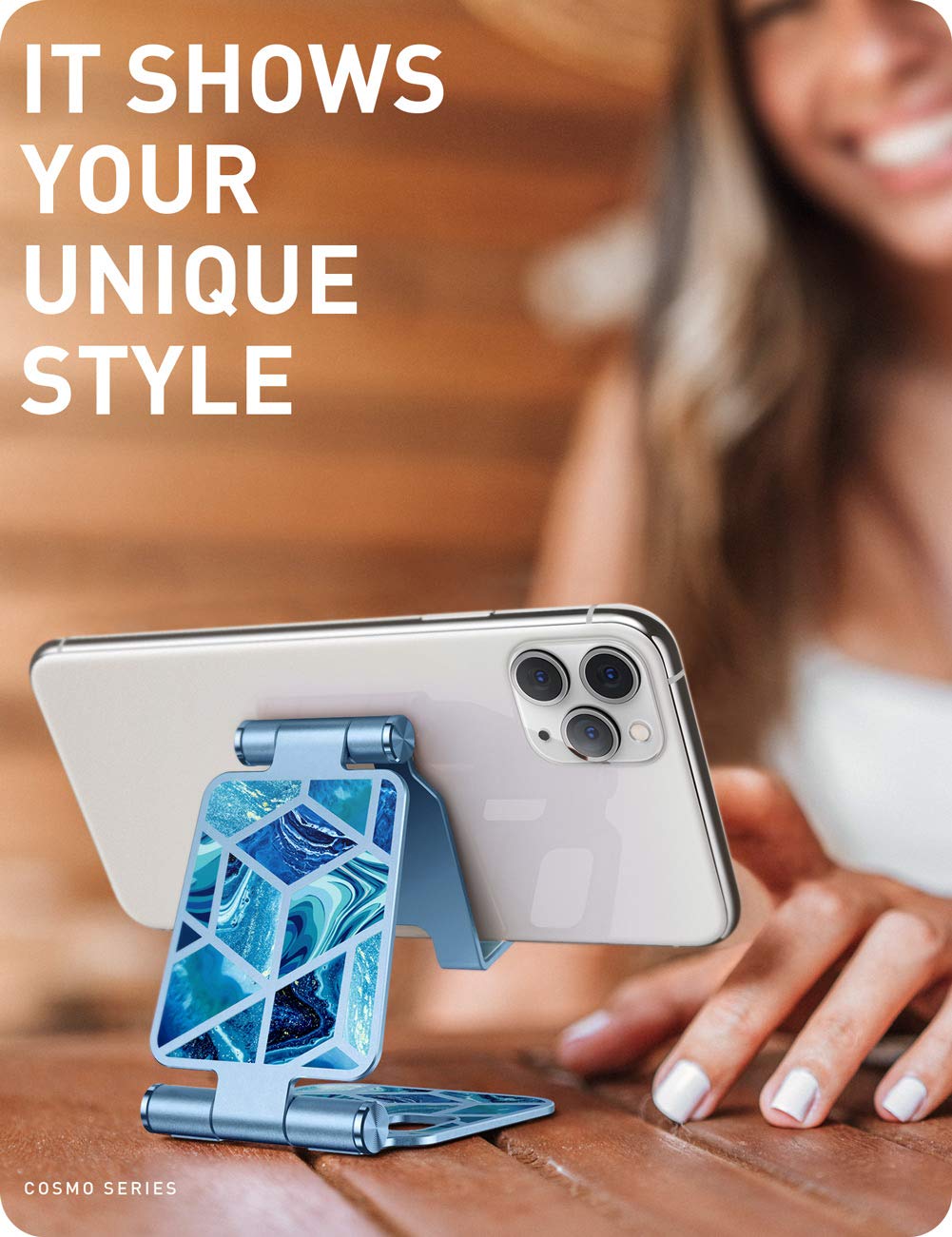 i-Blason Universal Foldable Phone Stand Holder - Compatible with iPhone 16/15/14/13 Pro Max & All Smartphones - Adjustable Desk Stand for Watching Videos, Video Calls & Hands-Free Use (Blue)