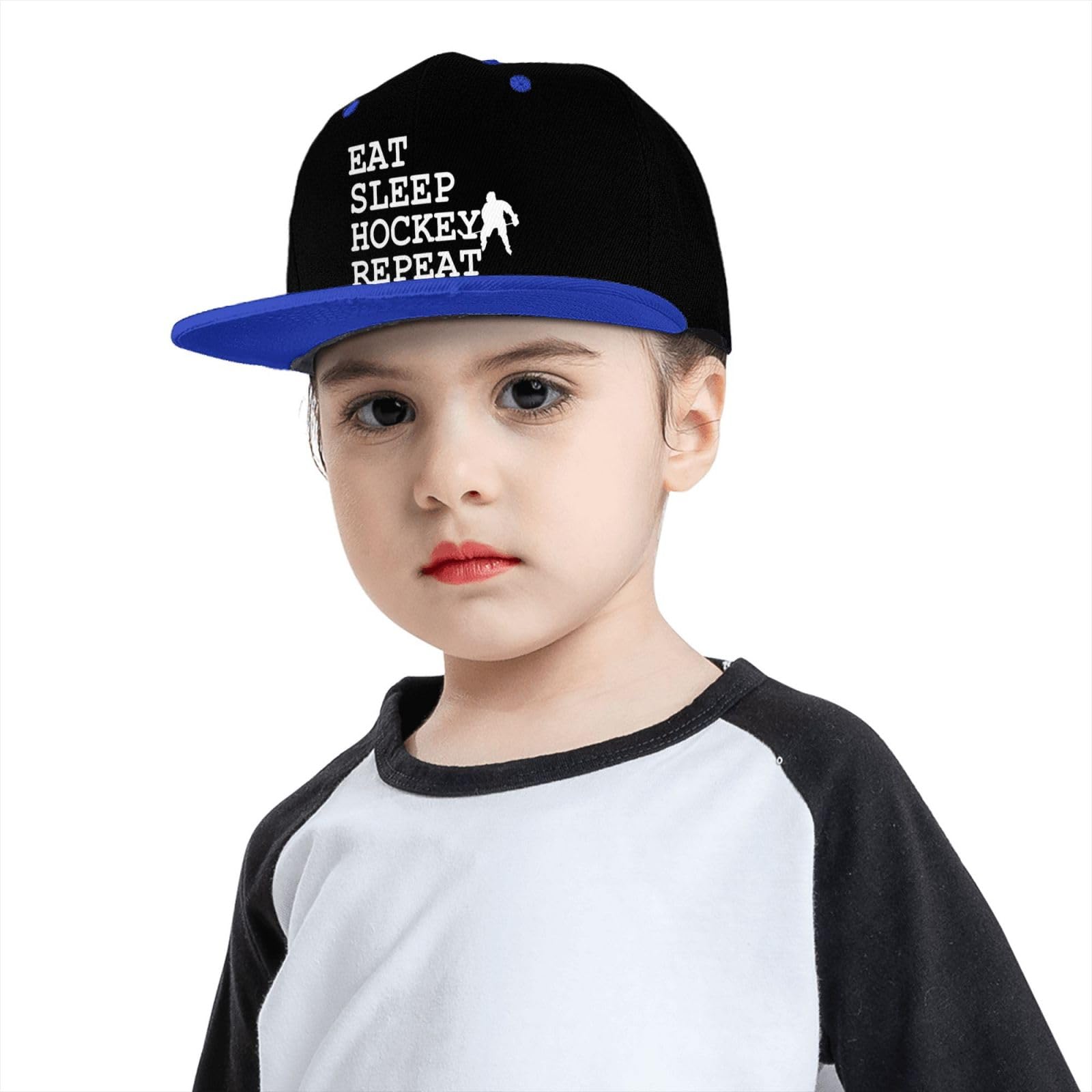 Eat Sleep Hockey Repeat Flat Bill Snapback Hat for Kids - Hip Hop Style Contrast Color Red - Perfect for Sports, Streetwear & Casual Outfits