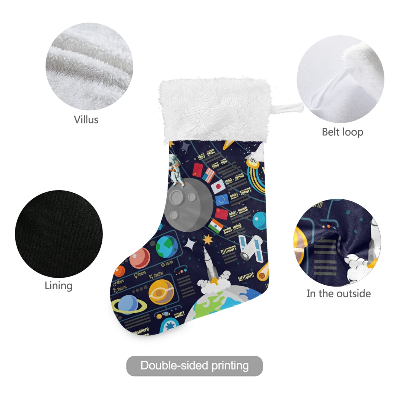 2 Pack Christmas Stockings - Cosmic Space Galaxy Planets Design (Pluto, Venus, Mars, Jupiter) - 18