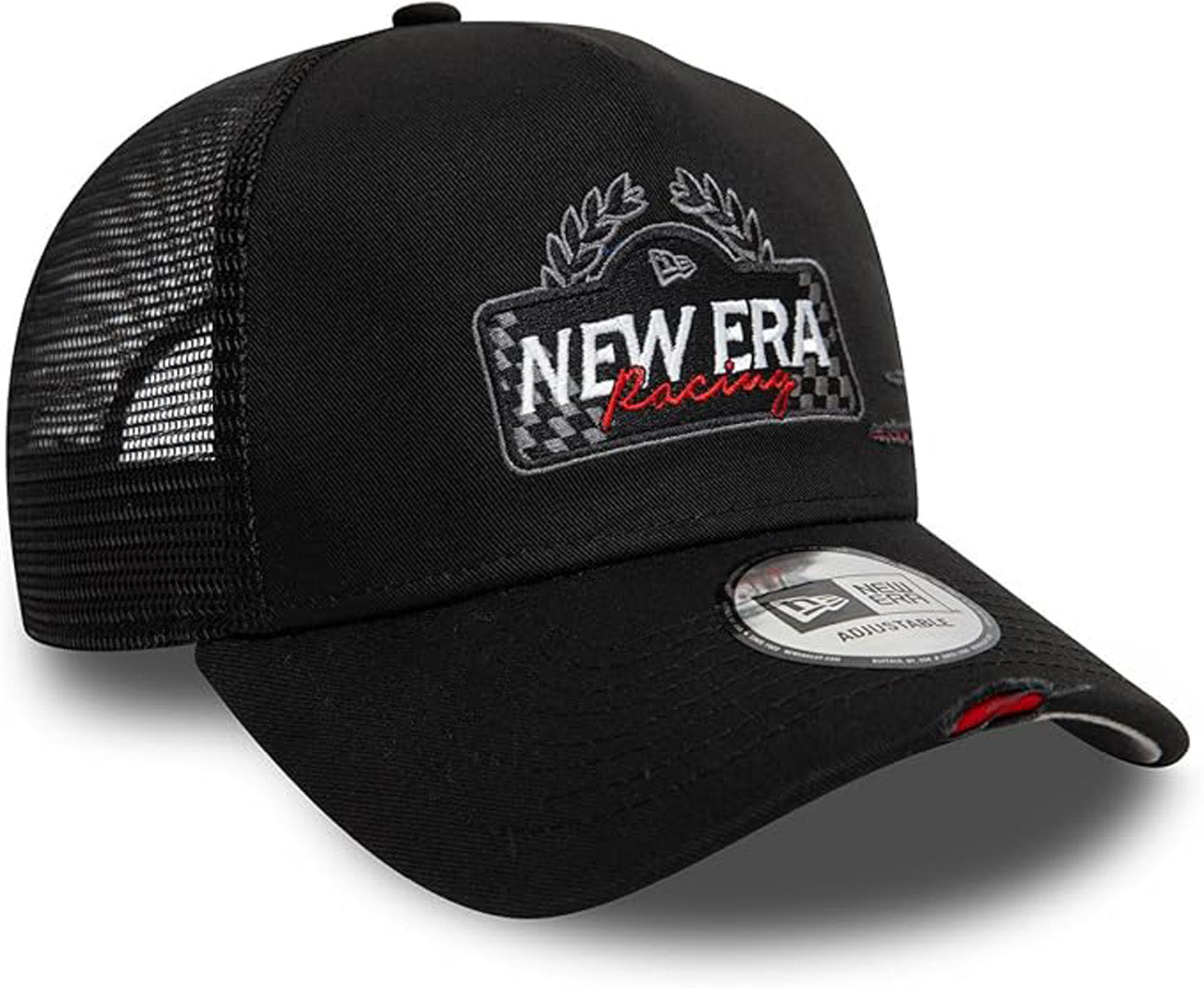 New Era Motorsport Distressed Black Trucker Cap - Adjustable Snapback Hat for Men & Women - Perfect for Racing, Baseball, and Outdoor Activities