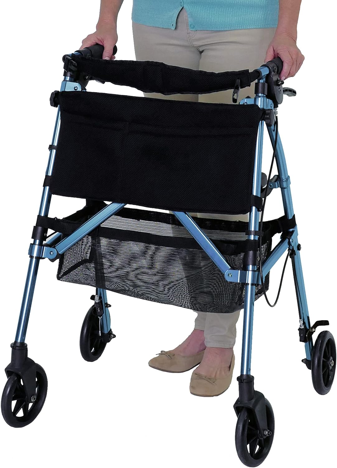 EZ Fold N Go Rollator - Lightweight Folding Walker with Seat and Wheels for Seniors & Adults - Perfect for Indoor & Outdoor Mobility Assistance, Shopping, Travel, and Daily Walks
