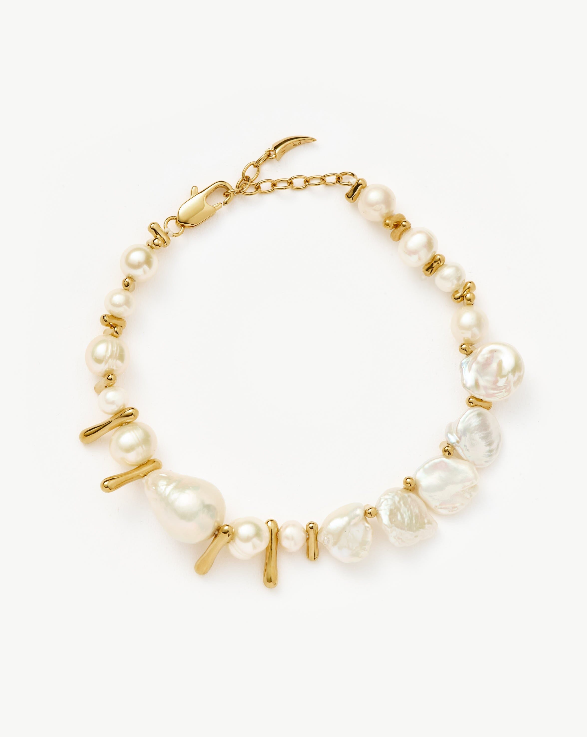 Elegant Mixed Pearl Statement Beaded Bracelet - 18k Gold Plated & Genuine Pearls | Perfect for Weddings, Parties & Special Occasions