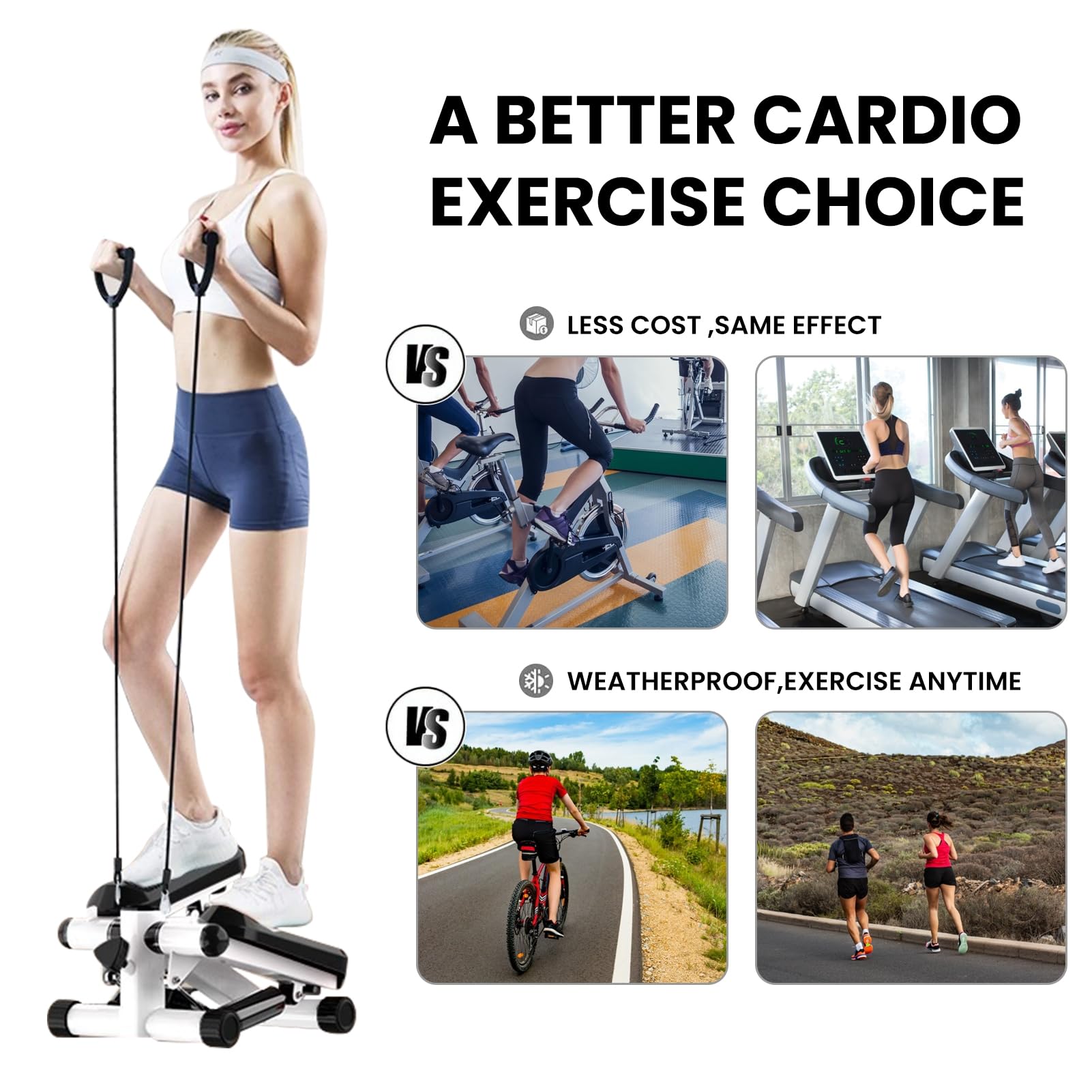 2024 Upgraded Air Powered Steppers - Quiet Home Stair Stepper with Resistance Bands, LED Monitor & Hydraulic System - 300LBS Capacity Mini Stepper Workout Equipment for Home Gym, Office Exercise & Low-Impact Cardio Training