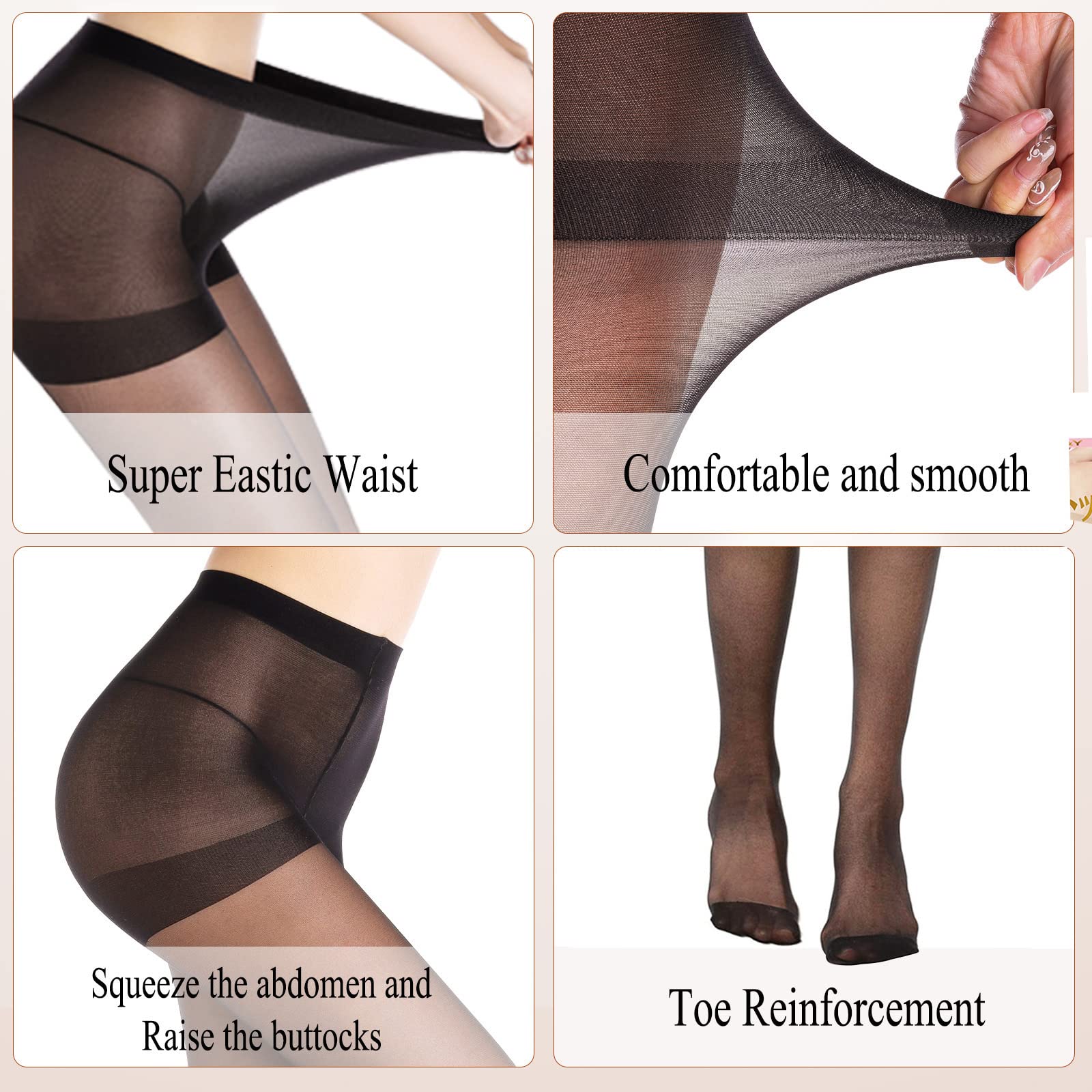 WAKUNA 20D Sheer Tights for Women - 3 Pairs, Black/Nude | Everyday Wear & Office