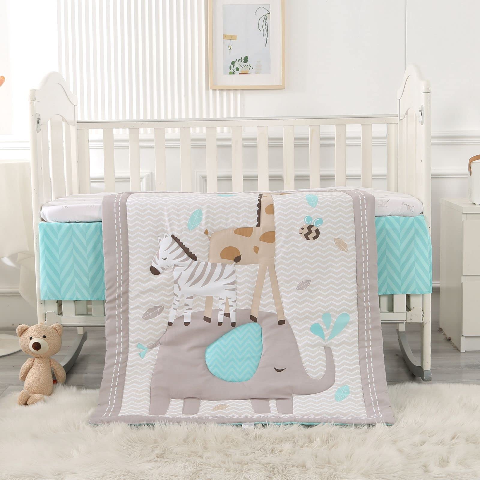 Premium 3-Piece Gray Elephant Crib Bedding Set - Breathable & Soft Nursery Bedding for Baby Boys & Girls | Perfect for Newborn Gifts & Cozy Nursery Decor