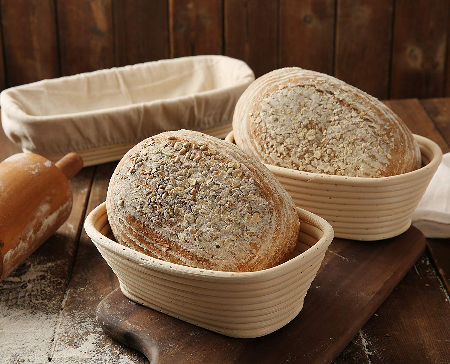 12 Inch Oblong Oval Banneton Bread Proofing Basket with Liner - Natural Rattan Brotform Dough Rising Basket for Sourdough, Artisan Bread Baking | Perfect for Home Bakers & Professional Bakeries