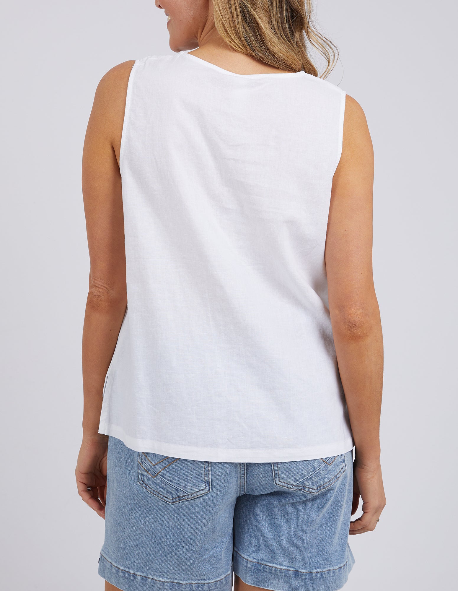 Elm Curtis Women's Woven Tank Top - Breathable Summer White Blouse for Casual Outings & Beach Wear