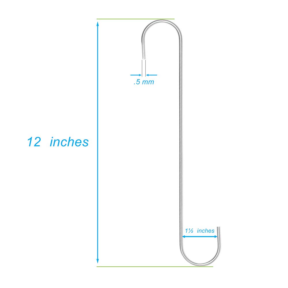 12 Inch Heavy Duty Metal S-Hooks (20 Pack) - Durable Hanging Hooks for Garage, Kitchen, Bathroom, Closet & Outdoor Organization