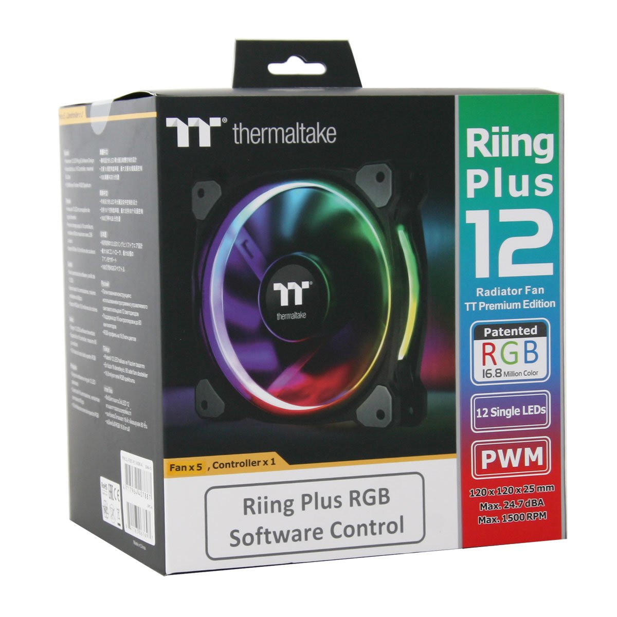 Riing Plus 12 RGB Radiator Fan TT Premium Edition 5 Pack - High Performance PC Cooling for Gaming Rigs & Liquid Cooling Systems