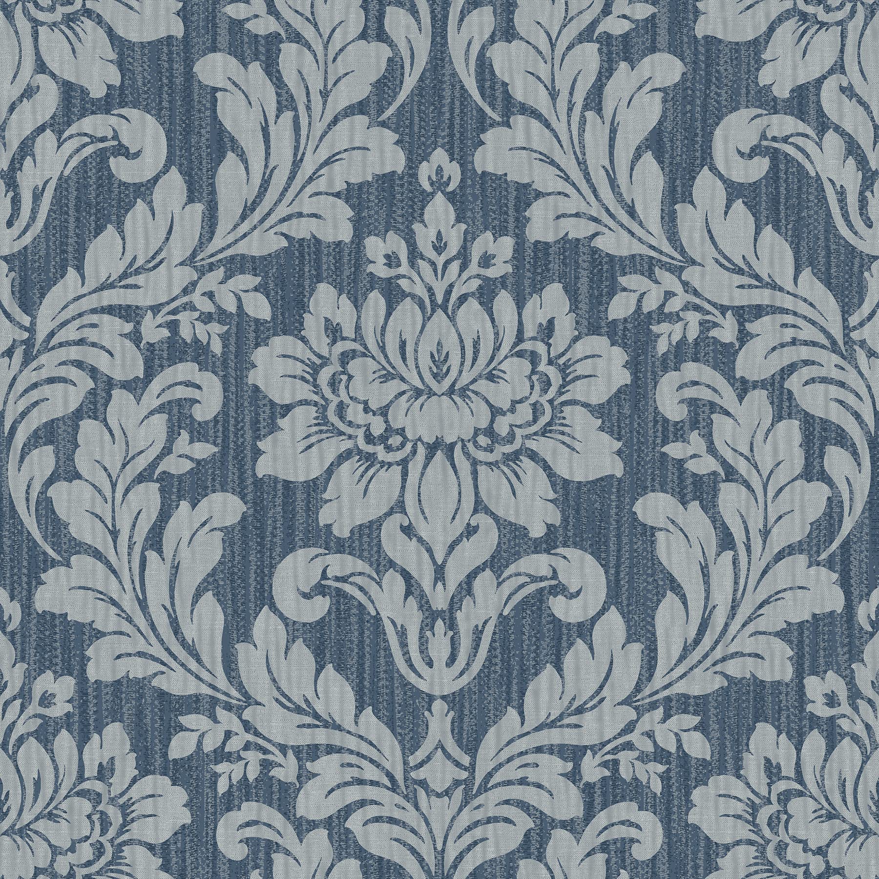 Brewster Home Fashions Galois Blue Damask Wallpaper - Peel and Stick Removable Wallpaper for Bedroom, Living Room, Nursery & Home Decor