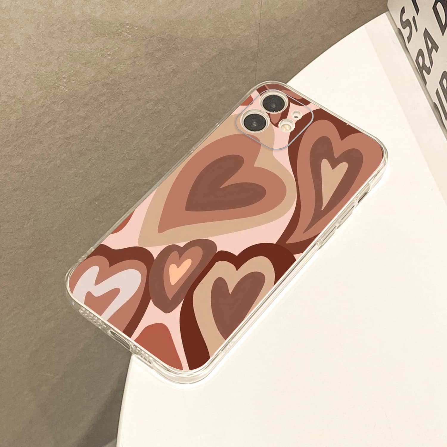 Brown Heart iPhone 12 Case - Cute Shockproof Protective Cover for Women & Girls | Aesthetic Phone Case for Everyday Use, Travel & Gifting
