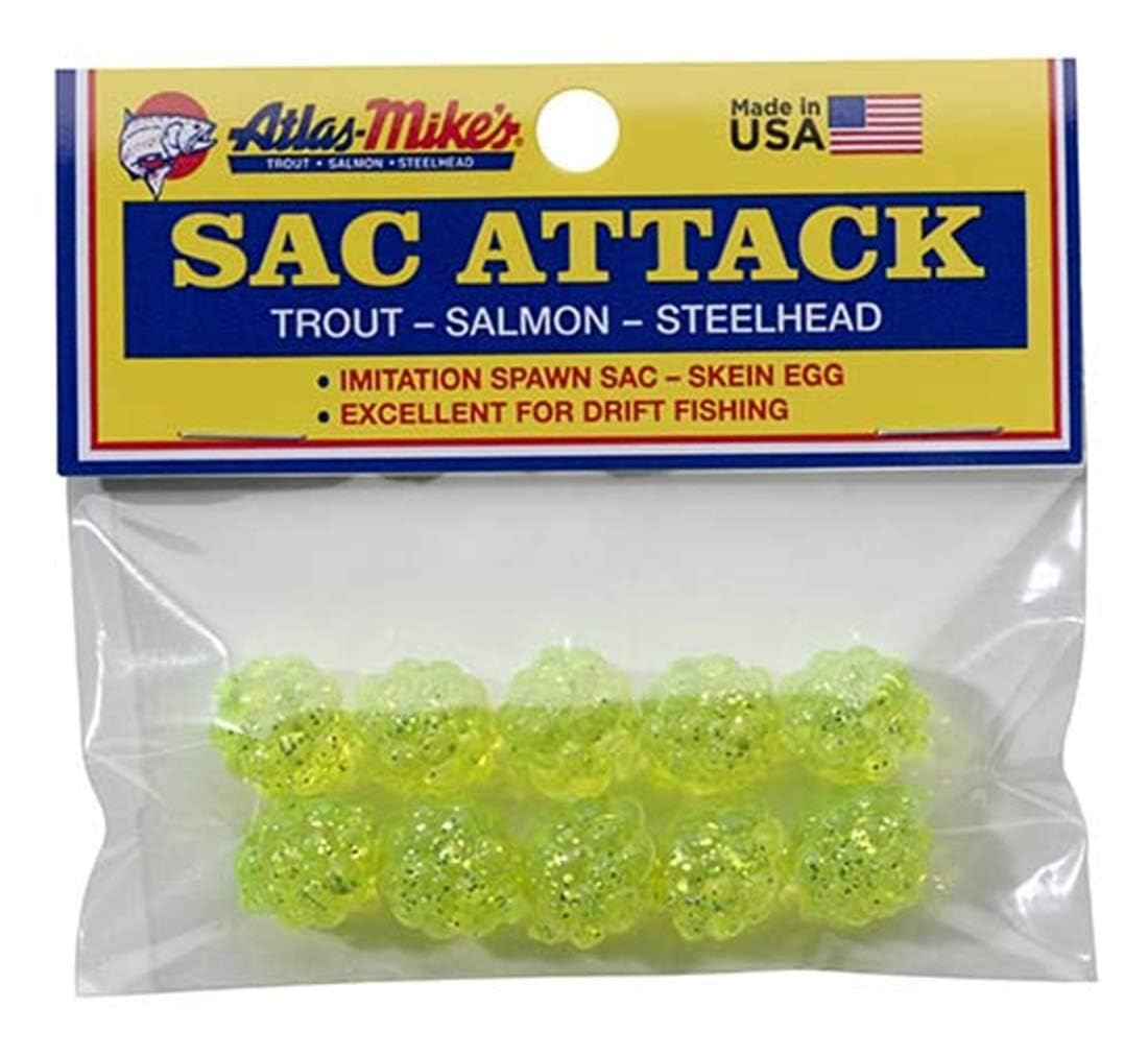 Atlas Mike's Sac Attack Fishing Bait Eggs - Premium Salmon Egg Bait for Trout & Steelhead Fishing - Ideal for River, Lake & Ice Fishing Scenarios