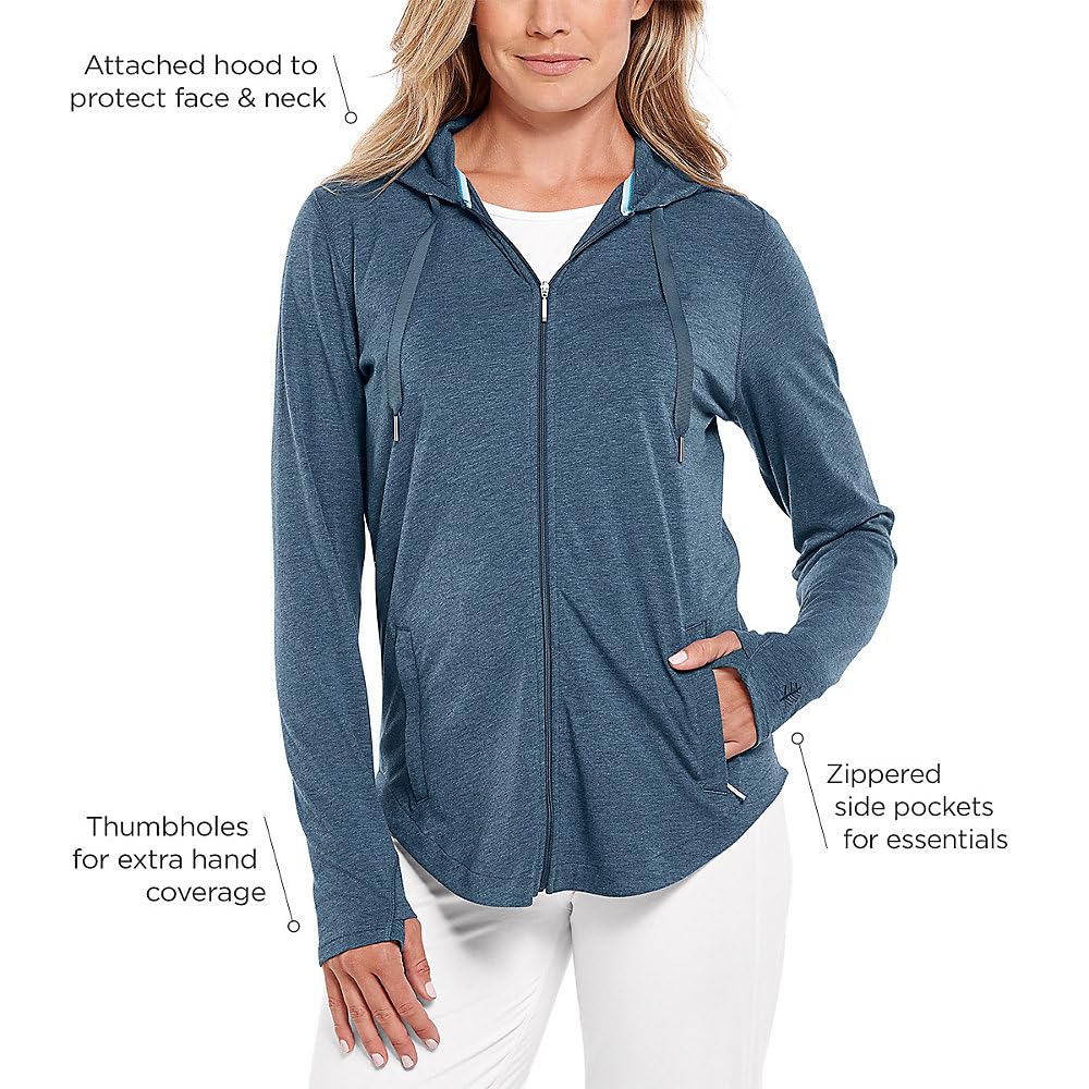 Coolibar UPF 50+ Women's LumaLeo Zip-Up Hoodie - Sun Protective Outdoor Jacket for Hiking, Beach & Travel - Lightweight UV Protection Clothing