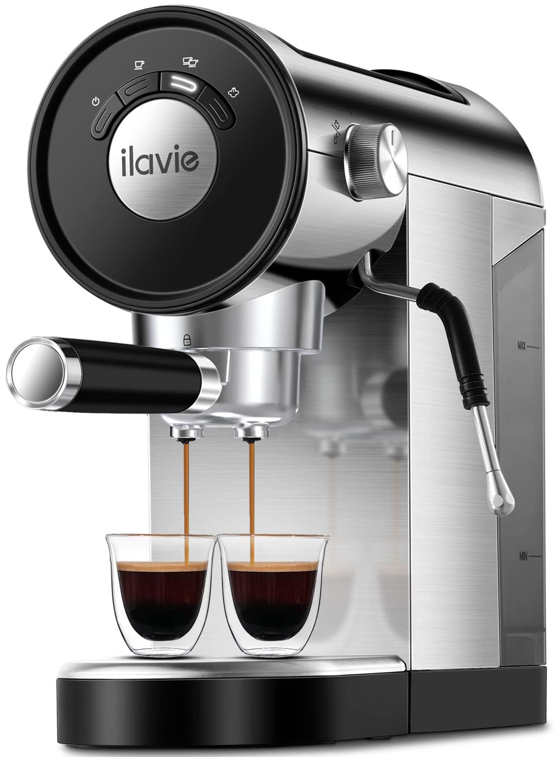ILAVIE 20 Bar Espresso Coffee Machine with Milk Frother Steam Wand - Stainless Steel Home Espresso Maker for Cappuccino & Latte (1250W) | Perfect for Home Baristas & Coffee Lovers