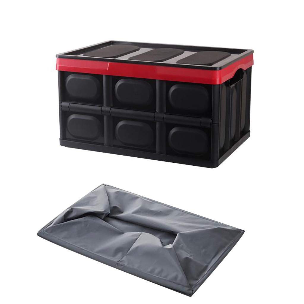 Yowein 30L Collapsible Storage Bins with Lids - Waterproof Folding Plastic Crates, Stackable Solid Wall Containers for Home Organization, Car Trunk Storage & Travel (Black) | Perfect for Closet, Garage, Camping & Moving Supplies