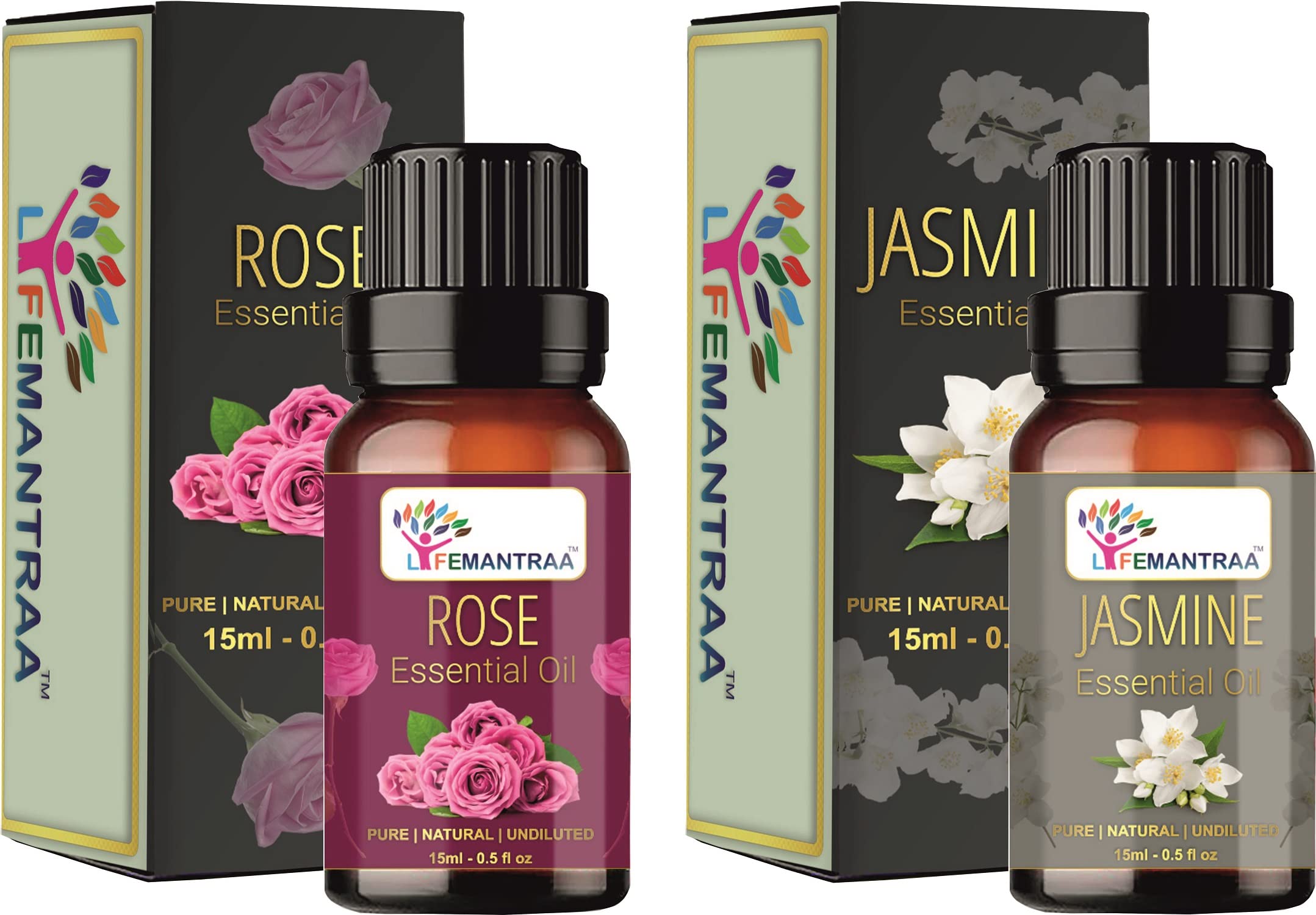 Pure Rose & Jasmine Essential Oil Set - 15ml Each (30ml Total) for Aromatherapy, Diffusers, Soap & Candle Making | Home Fragrance, Spa Relaxation & Mood Enhancement