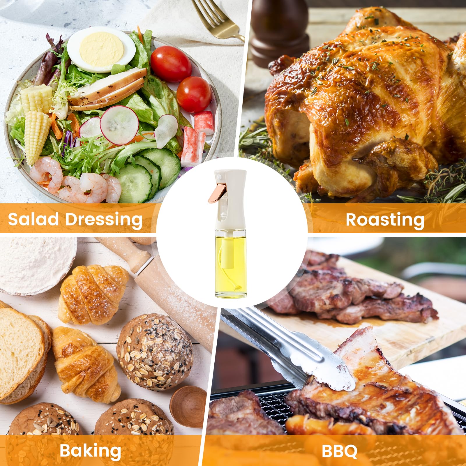 Premium Glass Oil Sprayer for Cooking & Baking - 220ml (7.4 oz) Olive Oil Mister Bottle for Air Fryer, Grilling, Salad Dressings - Perfect for Healthy Meal Prep & Kitchen Use (White)