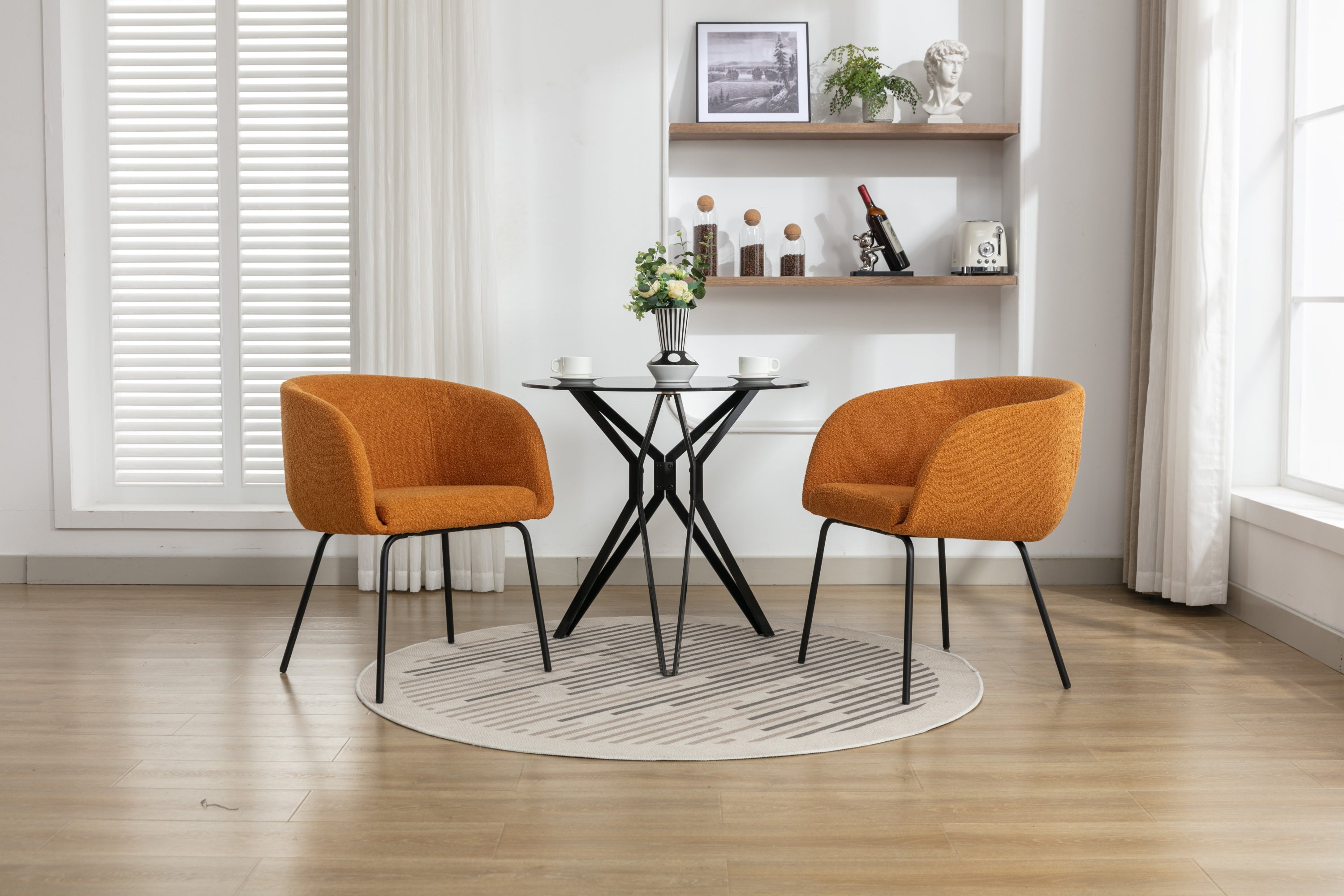 Boucle Fabric Dining Chairs with Black Metal Legs - Set of 2, Modern Ginger Upholstered Side Chairs for Kitchen, Dining Room, and Office