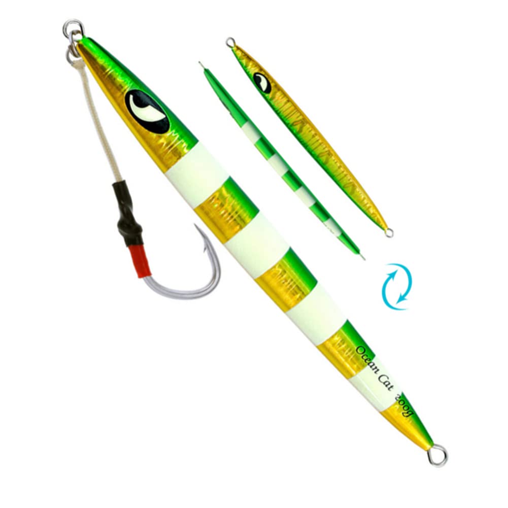 OCEAN CAT Slow Pitch Jigging Fishing Lures - Glow in the Dark Saltwater Jig Kit with Assist Hooks (60G-250G) | Flat Fall Jig Bait for Deep Sea Fishing & Night Fishing Adventures