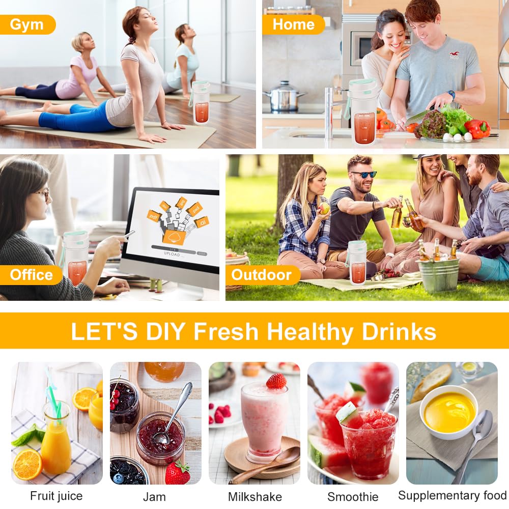 Portable Blender 500ml - USB Rechargeable Personal Blender for Smoothies, Shakes & Protein Drinks - 10 Blade High Speed Mixing - Travel, Office, Gym & Home Use - Includes Straw & Large Capacity Cup