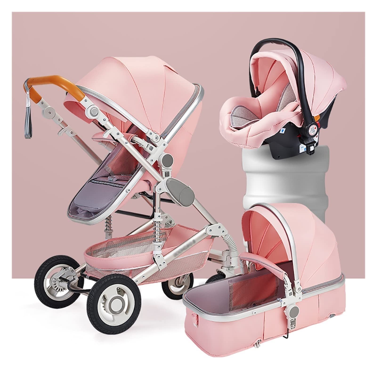 Luxury Foldable Baby Stroller with Shock Absorption & Mosquito Net - High View Pram for Newborns, Pushchair with Cup Holder (Pink) | Perfect for Park Walks, Shopping & Travel