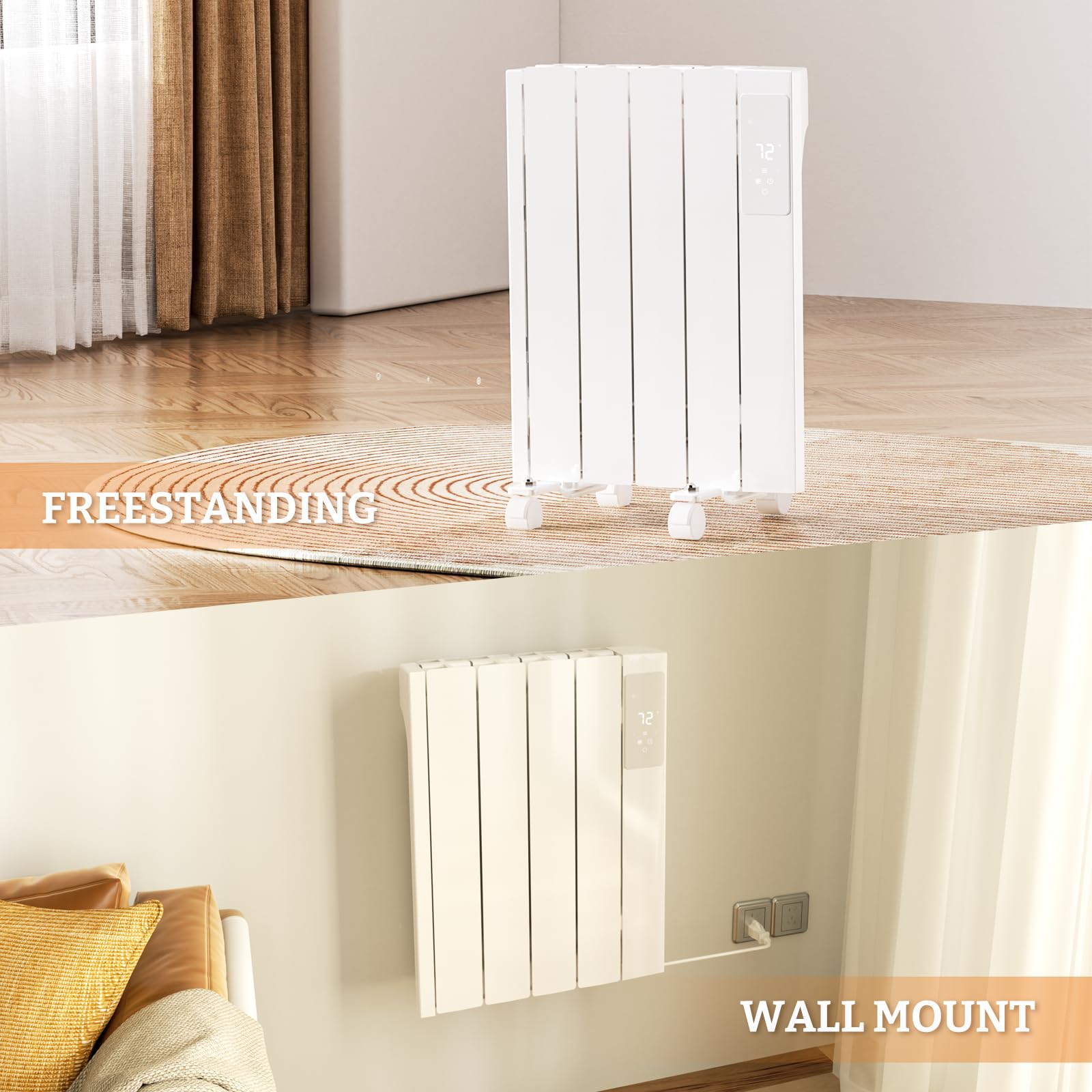 BREEZEHEAT 800W White Electric Panel Heater - Ultra Quiet Wall Mount or Freestanding Space Heater with Digital Display, 24H Timer & Adjustable Thermostat - Perfect for Bedroom, Office & Indoor Heating