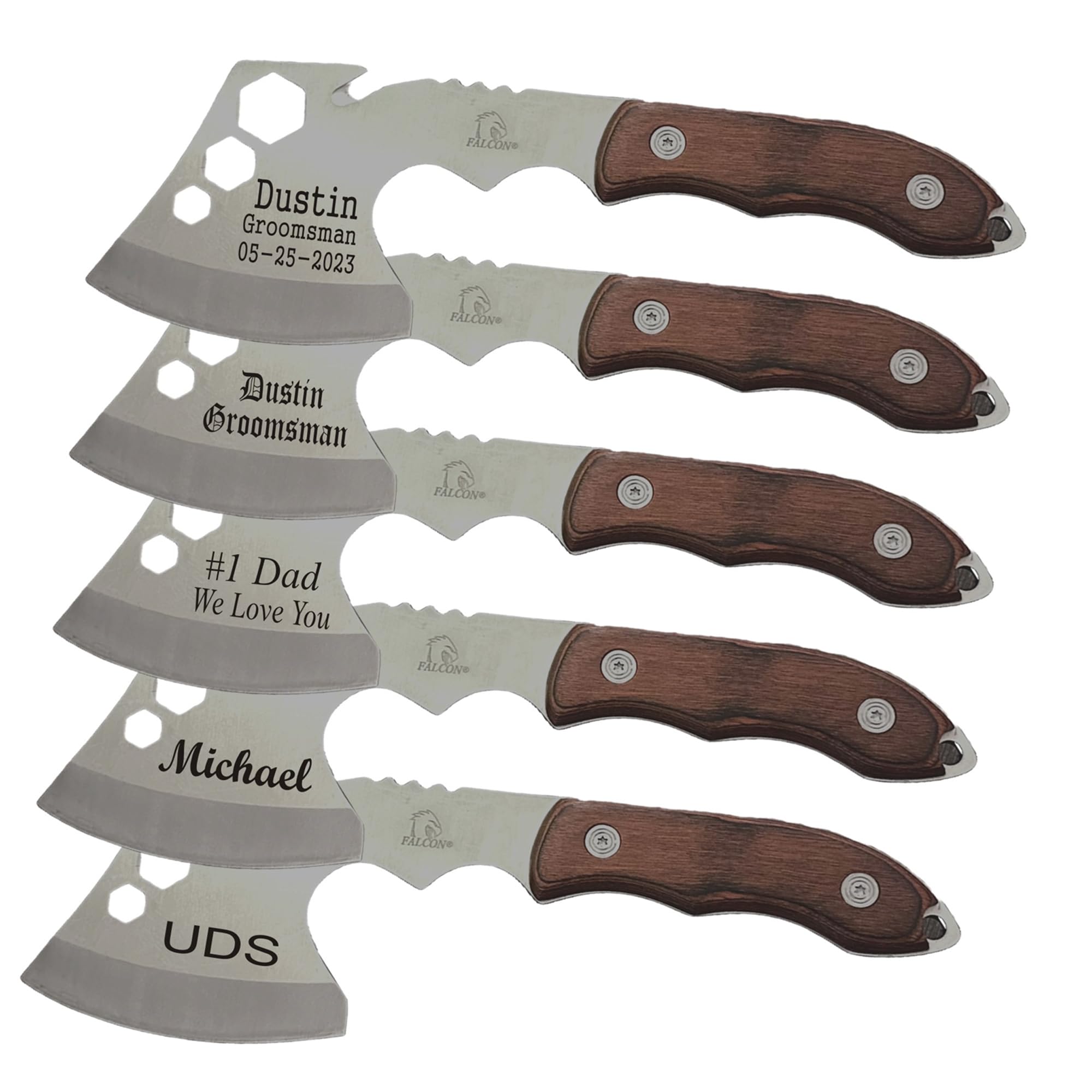 8-Piece Bulk Discount Personalized Engraved Rescue Axes with Rosewood Handle - Groomsmen Gifts for Men, Camping & Outdoor Tools, Sportsman Accessories - Free Blade Engraving - Perfect for Camping, Hiking, Survival & Outdoor Adventures