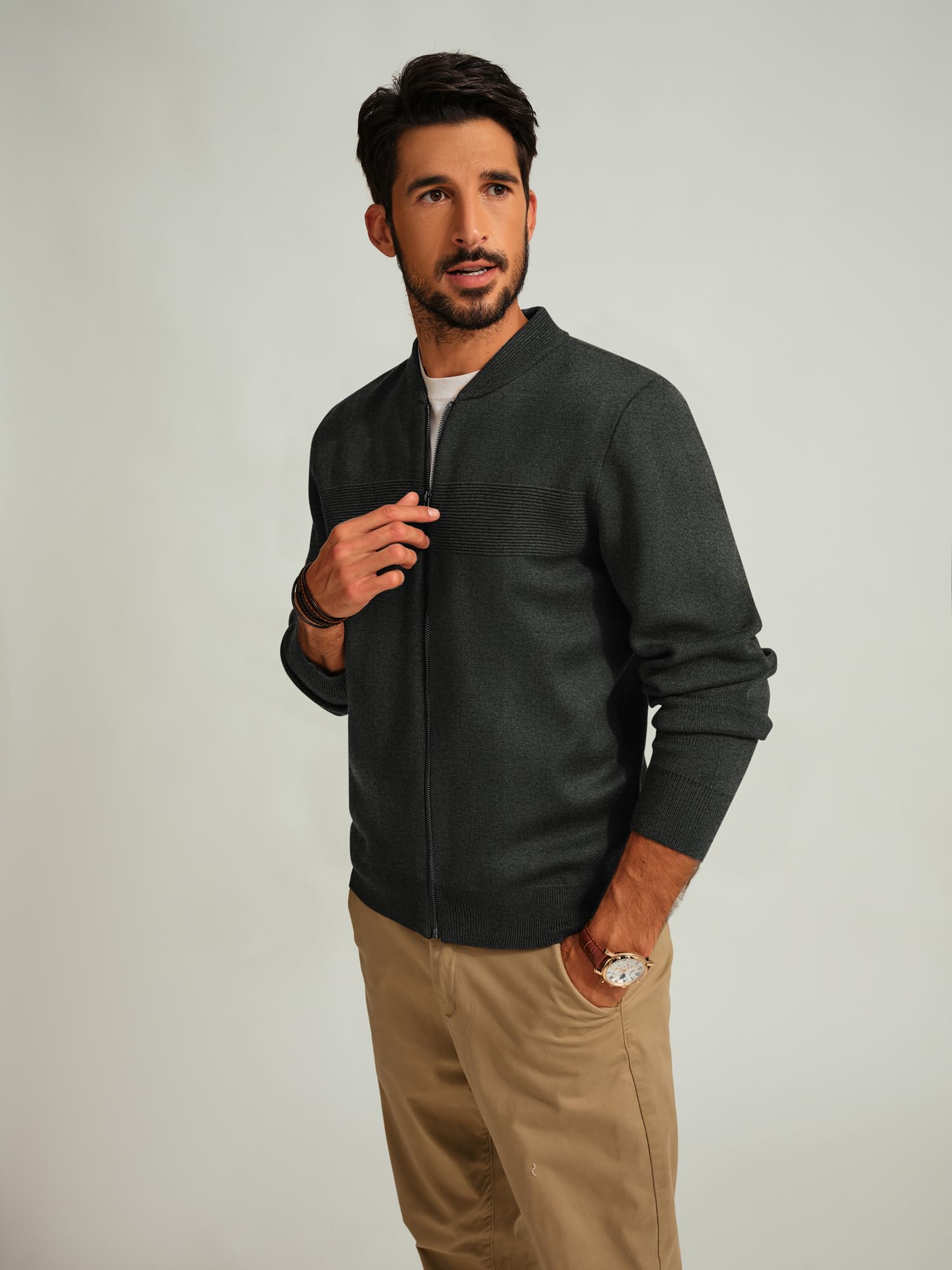 PJ PAUL JONES Men's Full Zip Cardigan Sweater - Stand Collar Regular Fit Knit Pullover for Casual Wear & Office Outfits