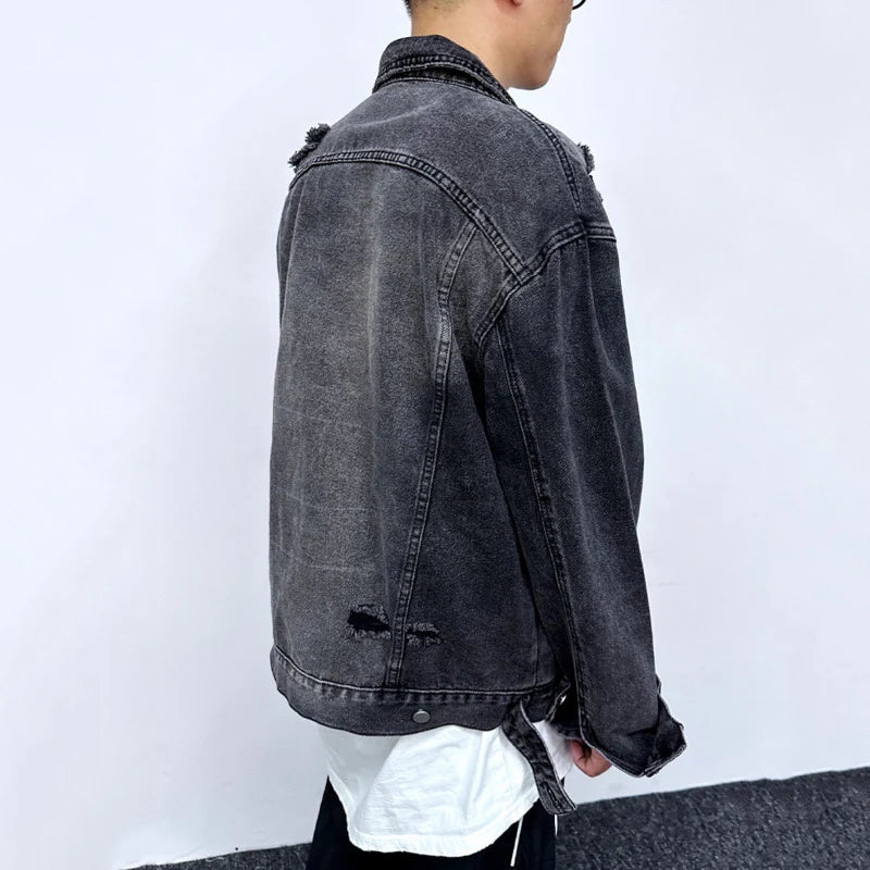 2024 Trendy American Denim Jacket with Holes & Multi-Pockets - Solid Color Button-Up Single Breasted Coat for Women | Winter Fashion, Casual Outfits, Streetwear Style