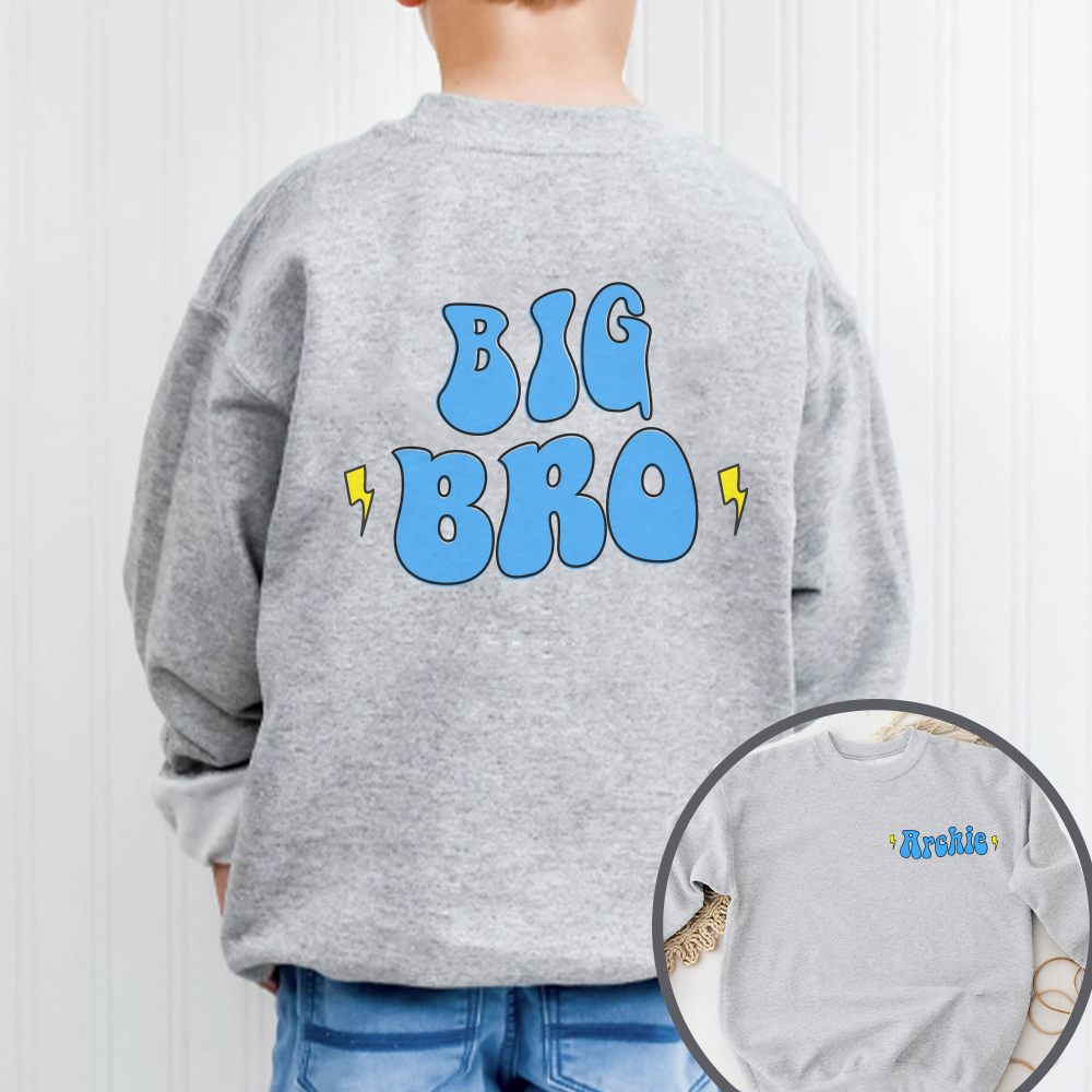 Personalized Heather Grey Sweatshirts for Big & Lil Bro & Sis - Matching Sibling Outfits for Family Photos & Special Occasions