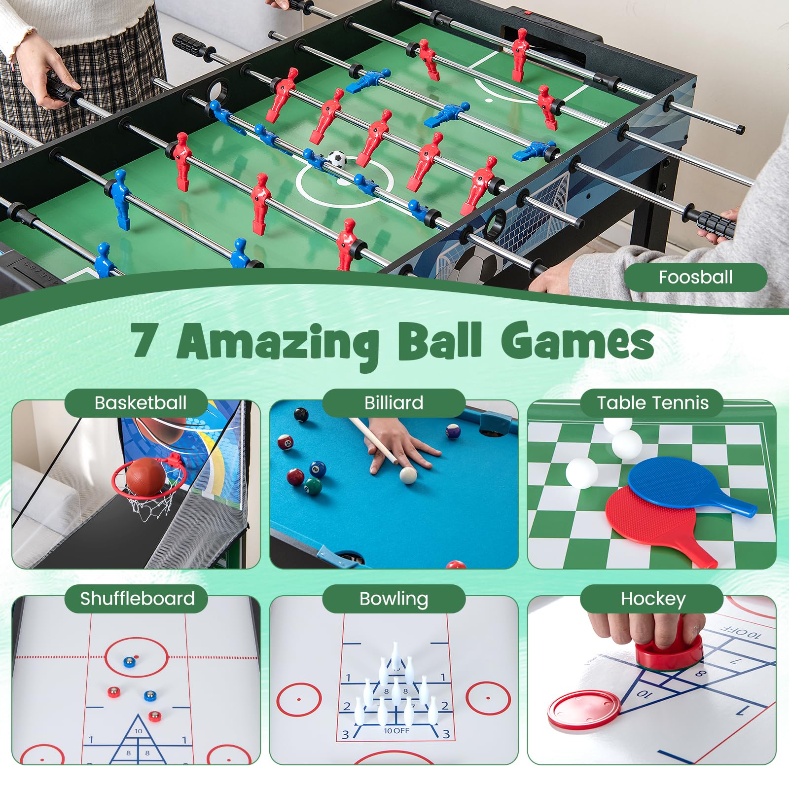 Giantex 14-in-1 Multi Game Table Set - Foosball, Air Hockey, Basketball, Ping Pong, Pool Table, Chess, Bowling, Checkers & Shuffleboard - Combo Game Table for Adults & Kids - Perfect for Game Rooms, Basements, Family Gatherings & Indoor Entertainment