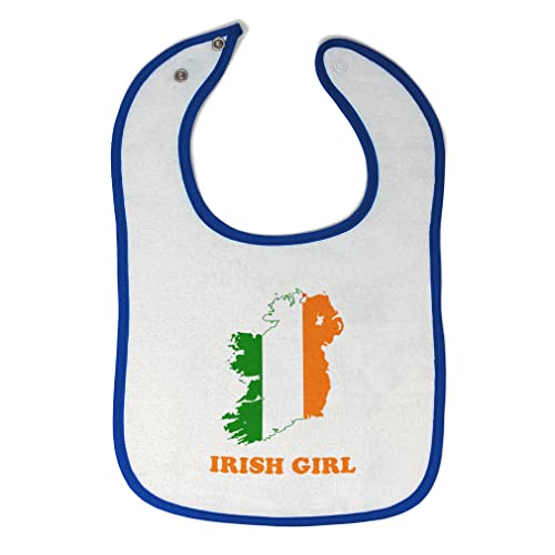 Premium Cotton Baby Bibs & Burp Cloths for Toddlers - Soft Absorbent Irish Girl Design in White & Royal Blue - Perfect for Feeding, Drooling & Messy Playtime