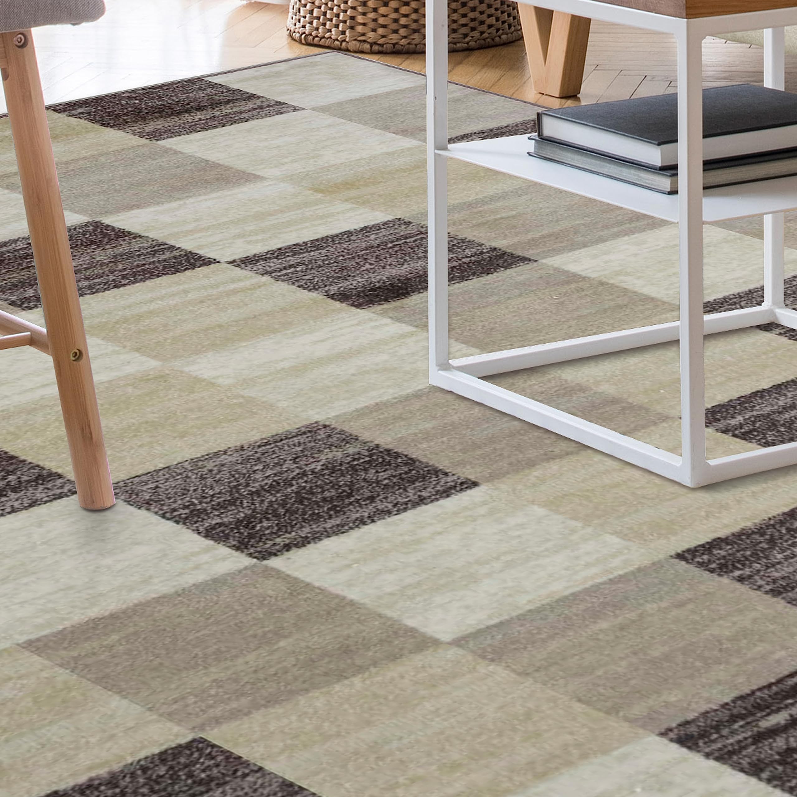 Premium Modern Geometric Indoor Area Rug - Neutral Beige Woven Jute-Backed Carpet for Living Room, Dining, Kitchen, Bedroom, Office & Nursery | Rockaway Collection 5' x 8' | Soft & Durable Home Decor for Cozy Spaces & High-Traffic Areas