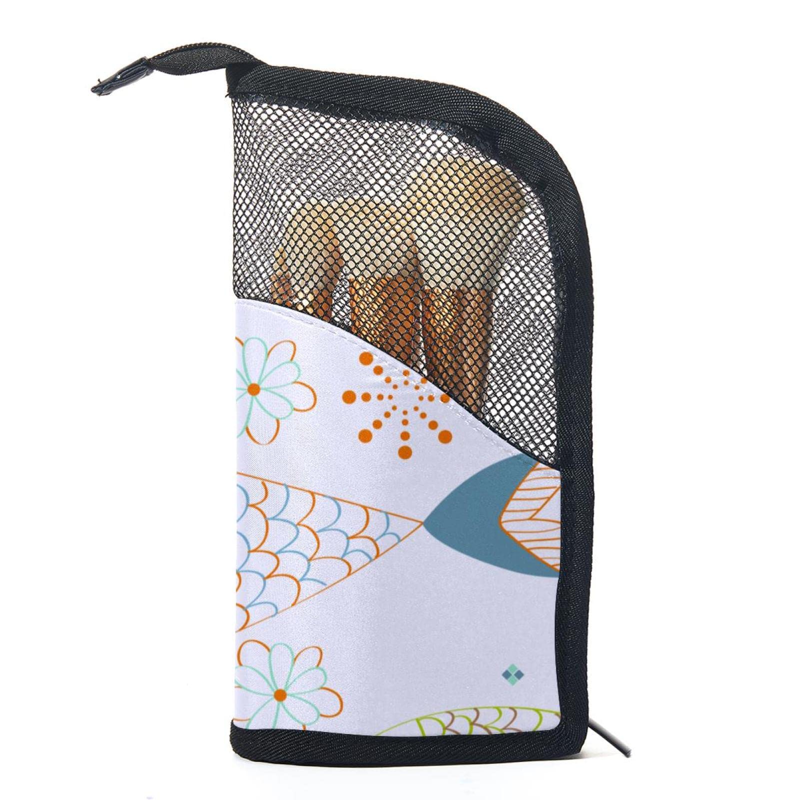 12-Piece Makeup Brush Organizer Bag with Fish Pattern Hand Drawn Design - Portable Cosmetic Brush Holder Case for Travel, Home & Professional Makeup Artists