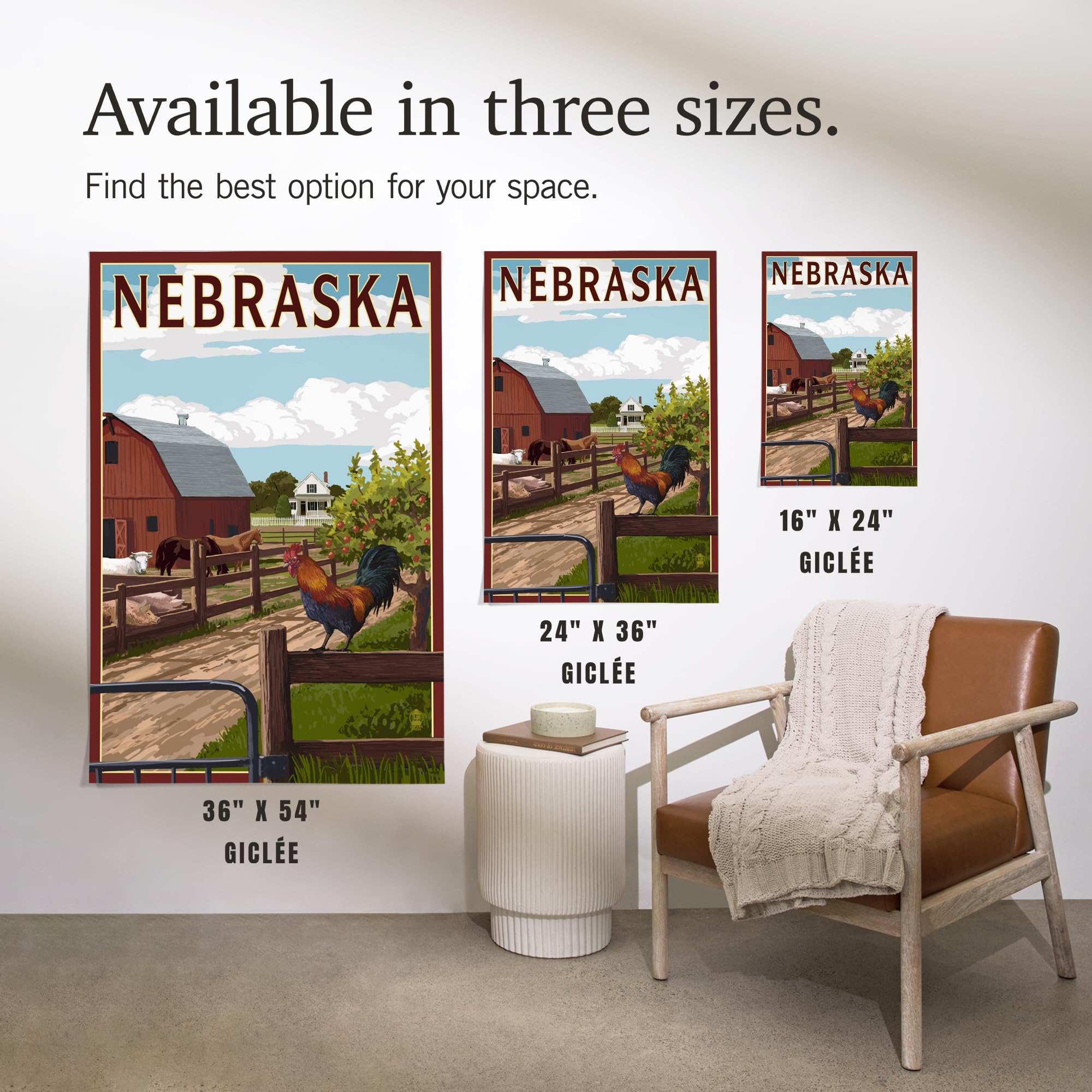 Lantern Press 16x24 Inch Giclee Art Print - Nebraska Barnyard Scene Wall Decor | Perfect for Farmhouse, Country Style & Rustic Home Decor