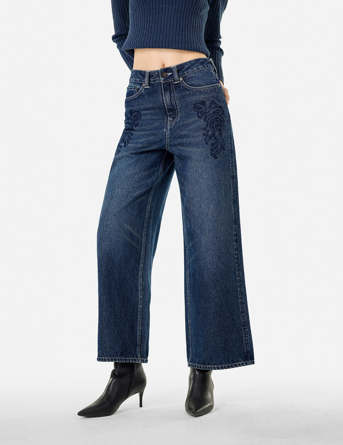 Butterfly and Seagull Embroidered Wide Leg Jeans for Women - Boho Chic High Waist Denim Pants - Casual & Festival Fashion Outfit