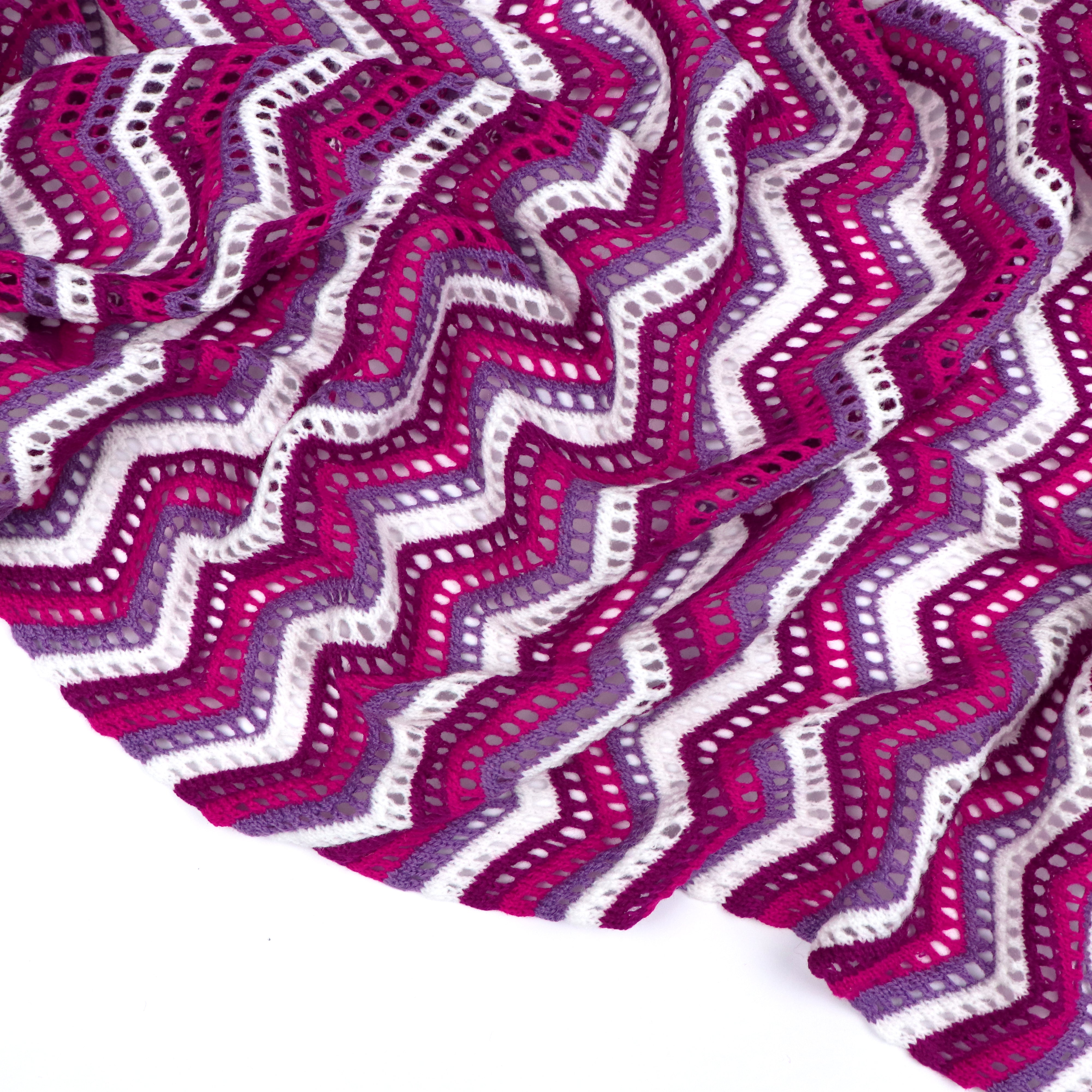 Yarn Dyed Knit Crochet Inspired Zigzag Pink Sweater - Cozy Handmade Women's Pullover for Winter & Casual Outfits