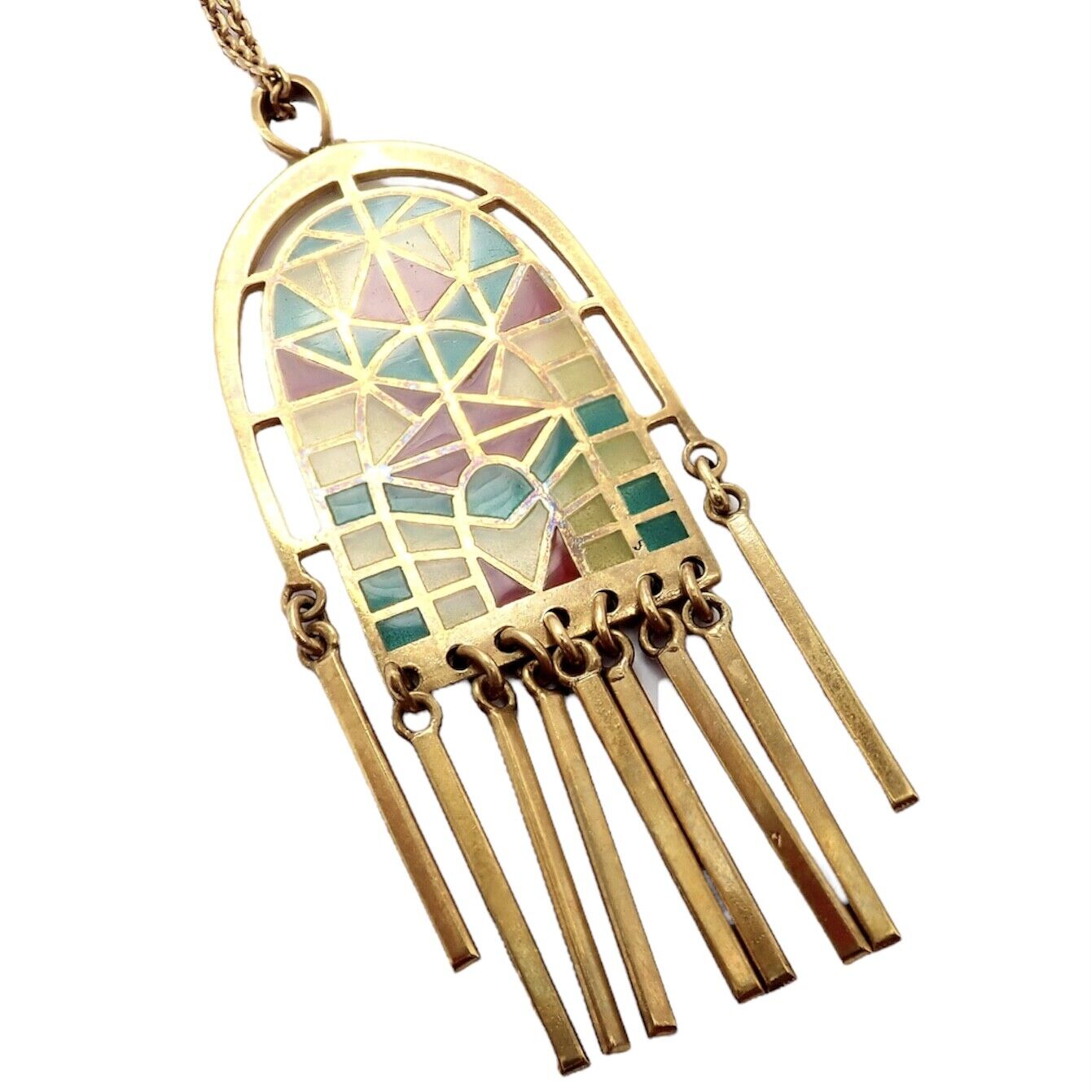 Authentic Mikimoto 18k Yellow Gold Stained Glass Window Pendant Necklace for Women - Elegant Jewelry Gift for Anniversary, Birthday & Special Occasions