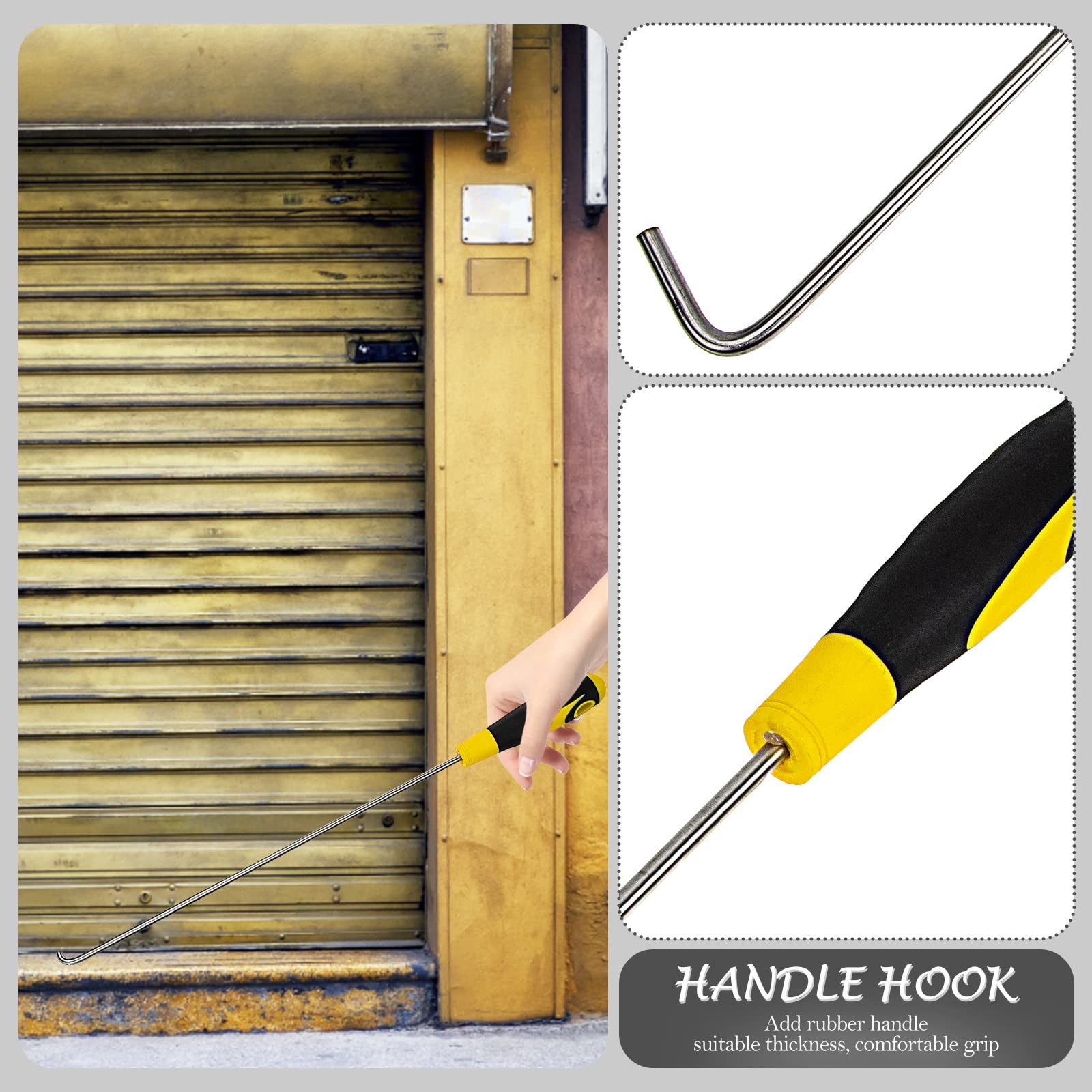 Stainless Steel Roller Shutter Hook & Manhole Pull Hook - Heavy Duty T Handle Lift Tool with Rubber Grip for Garage Doors, Sewer Access, and Industrial Use | Durable Household & Commercial Hardware