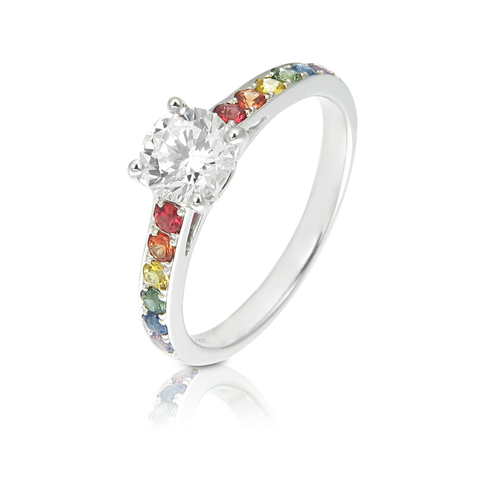 Equalli LGBT Rainbow Pride Collection - Sterling Silver Rainbow Sapphire Rings for Gay, Lesbian & LGBTQ+ Community | Perfect for Pride Month, Weddings & Everyday Wear
