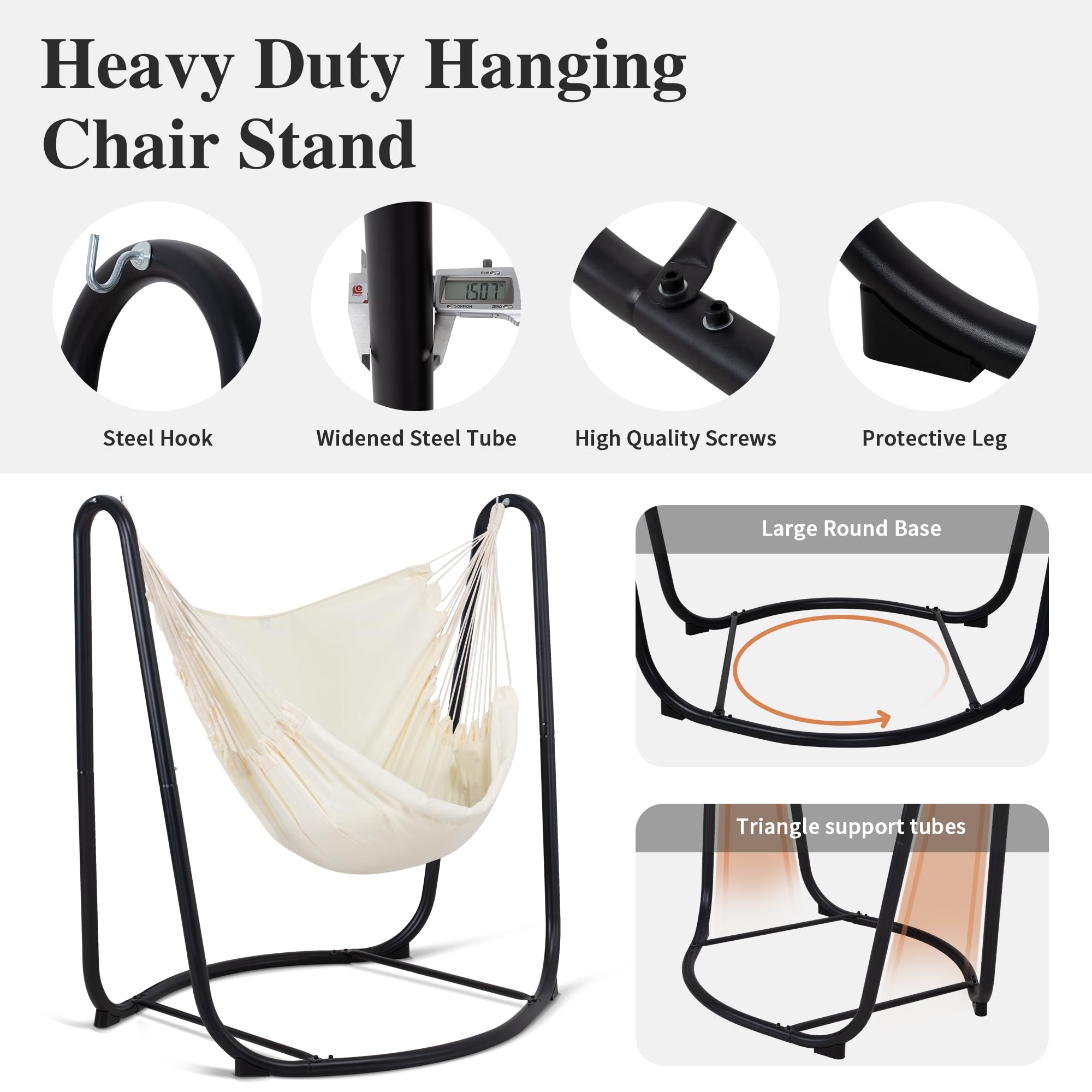 SUNCREAT Indoor & Outdoor Hammock Swing Chair with Stand - 330 lbs Weight Capacity, Beige - Perfect for Patio, Garden, Living Room, and Relaxation