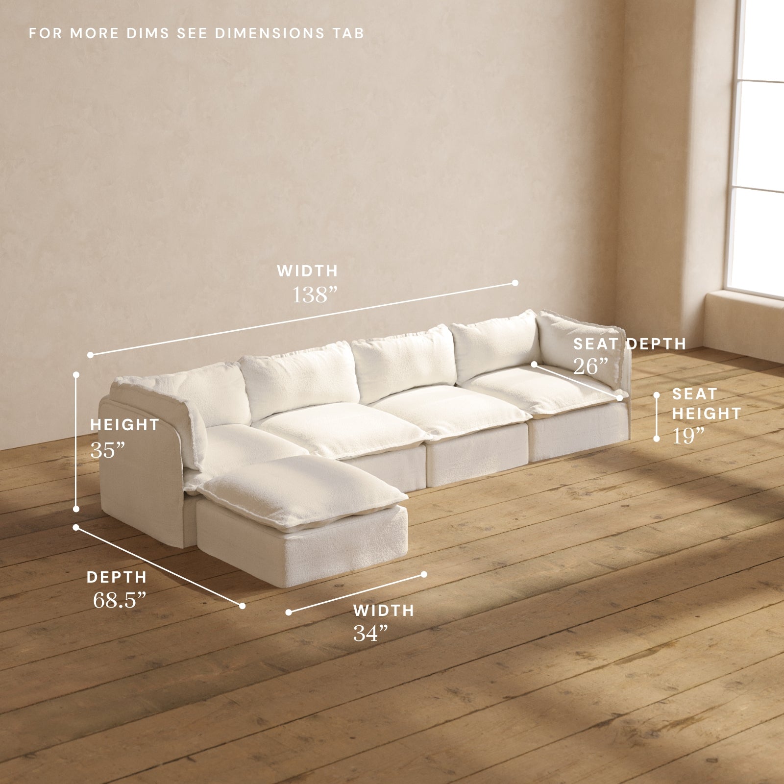Modular Performance 4-Seater Sectional Sofa in Mousse Fabric | Comfortable & Durable L-Shaped Couch for Living Room | Perfect for Family Gatherings & Movie Nights